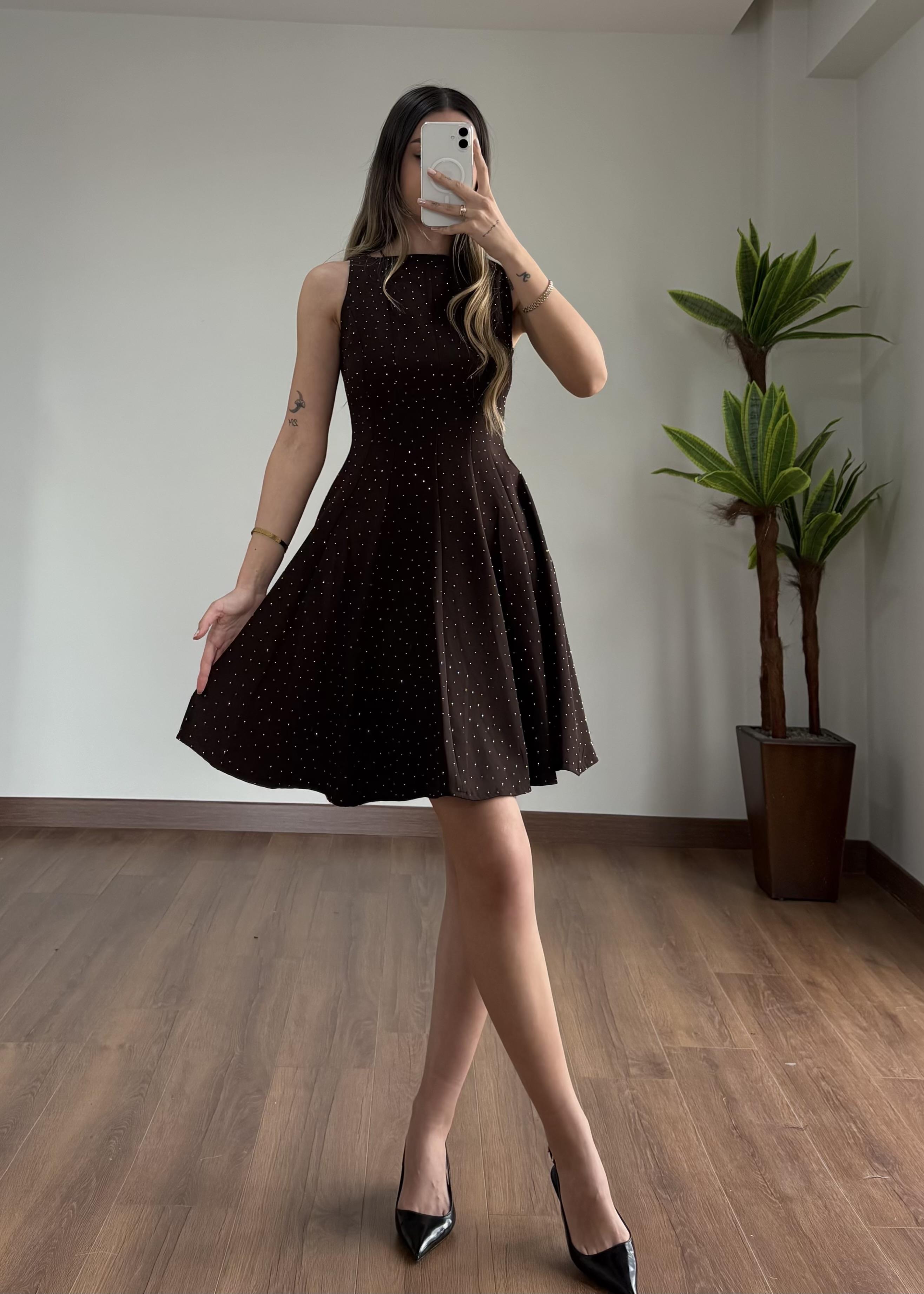 EllaTaşlı Kahverengi Elbise