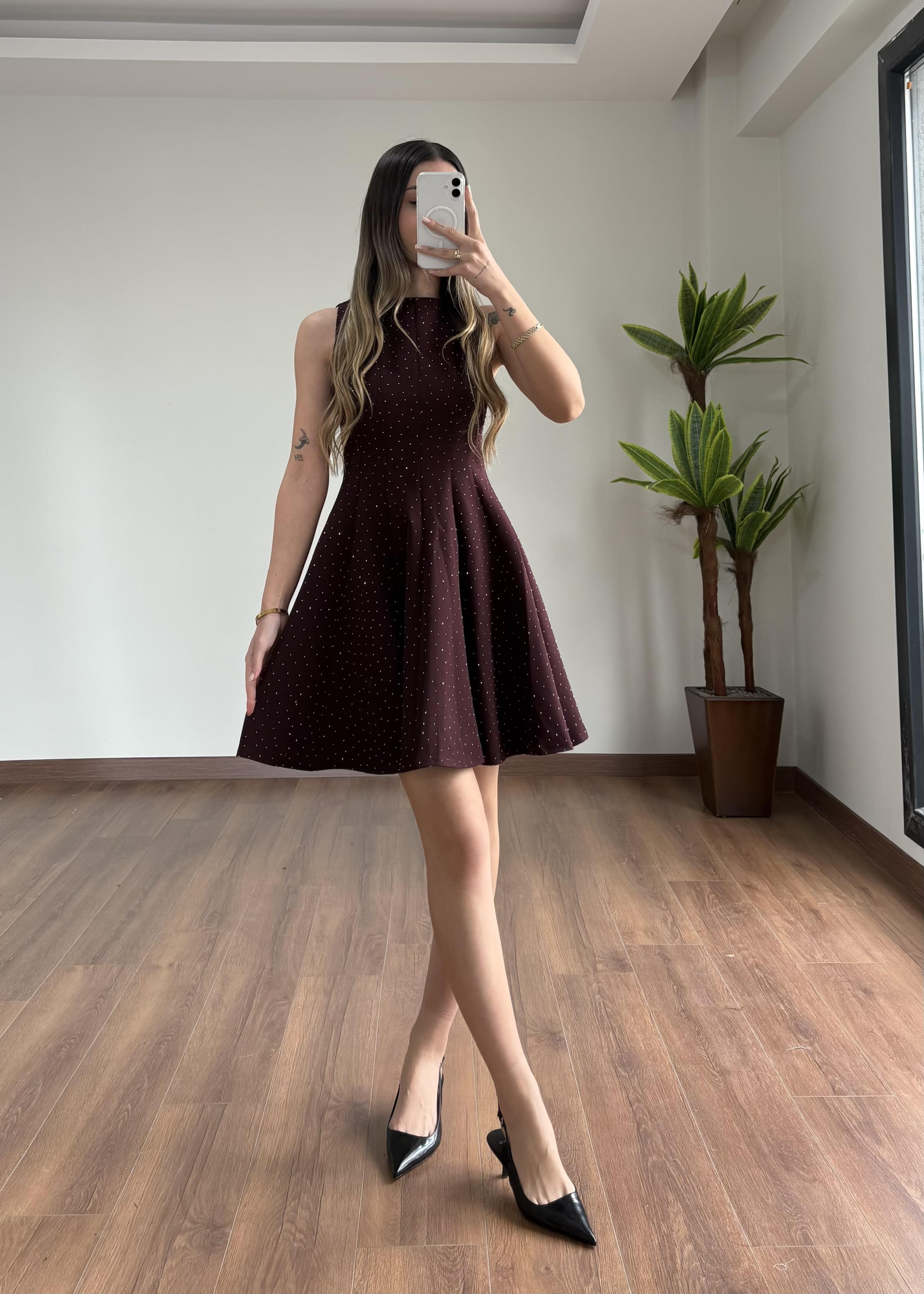 EllaTaşlı Mürdüm Elbise