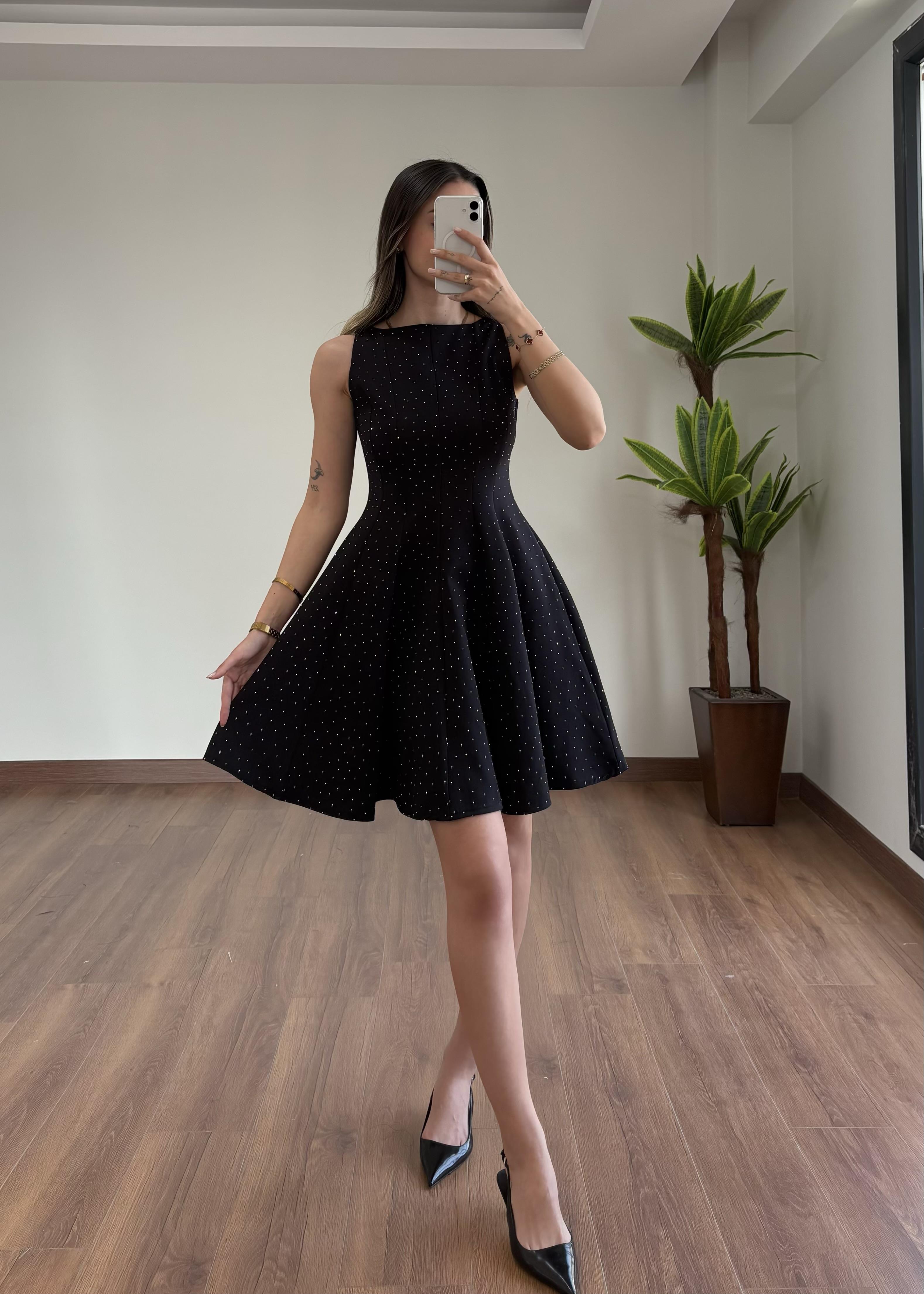 EllaTaşlı Siyah Elbise