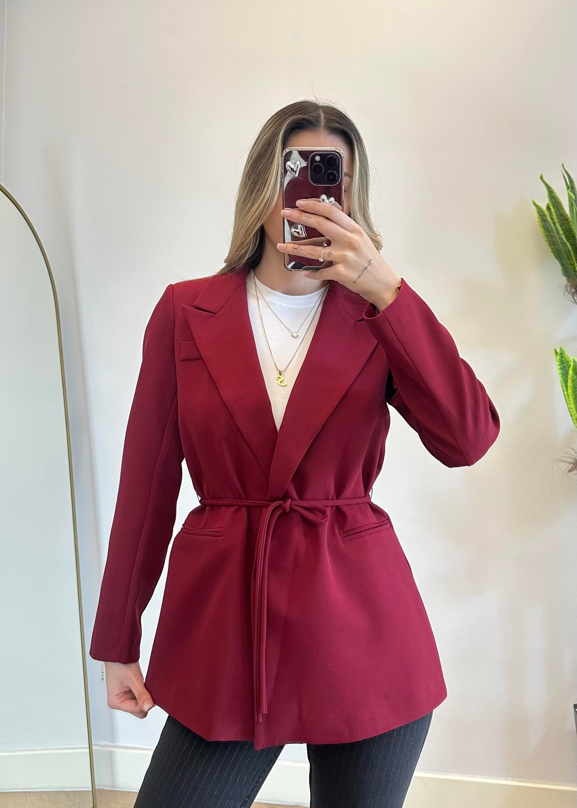 Eyos Bordo İpli Blazer Ceket