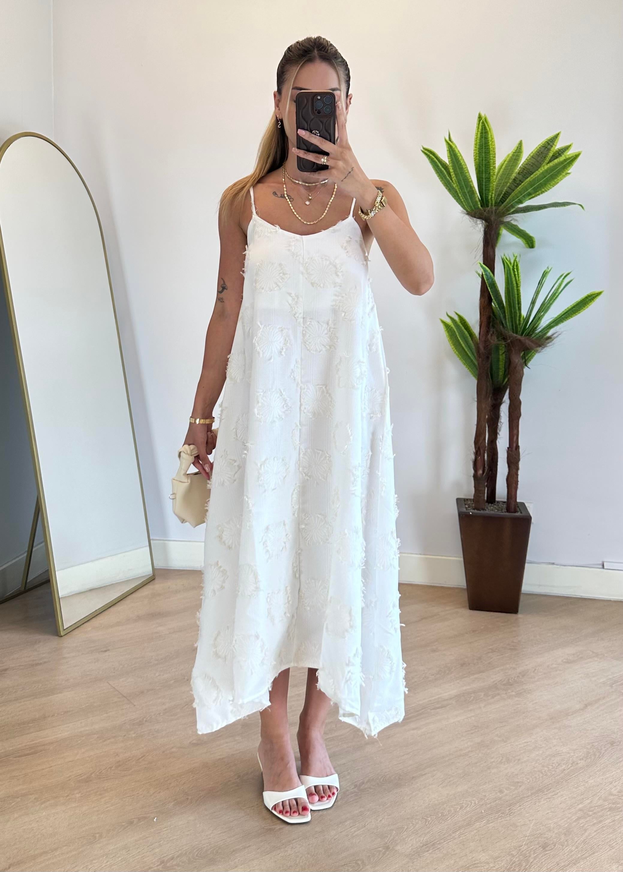 Flora Beyaz Askılı Elbise