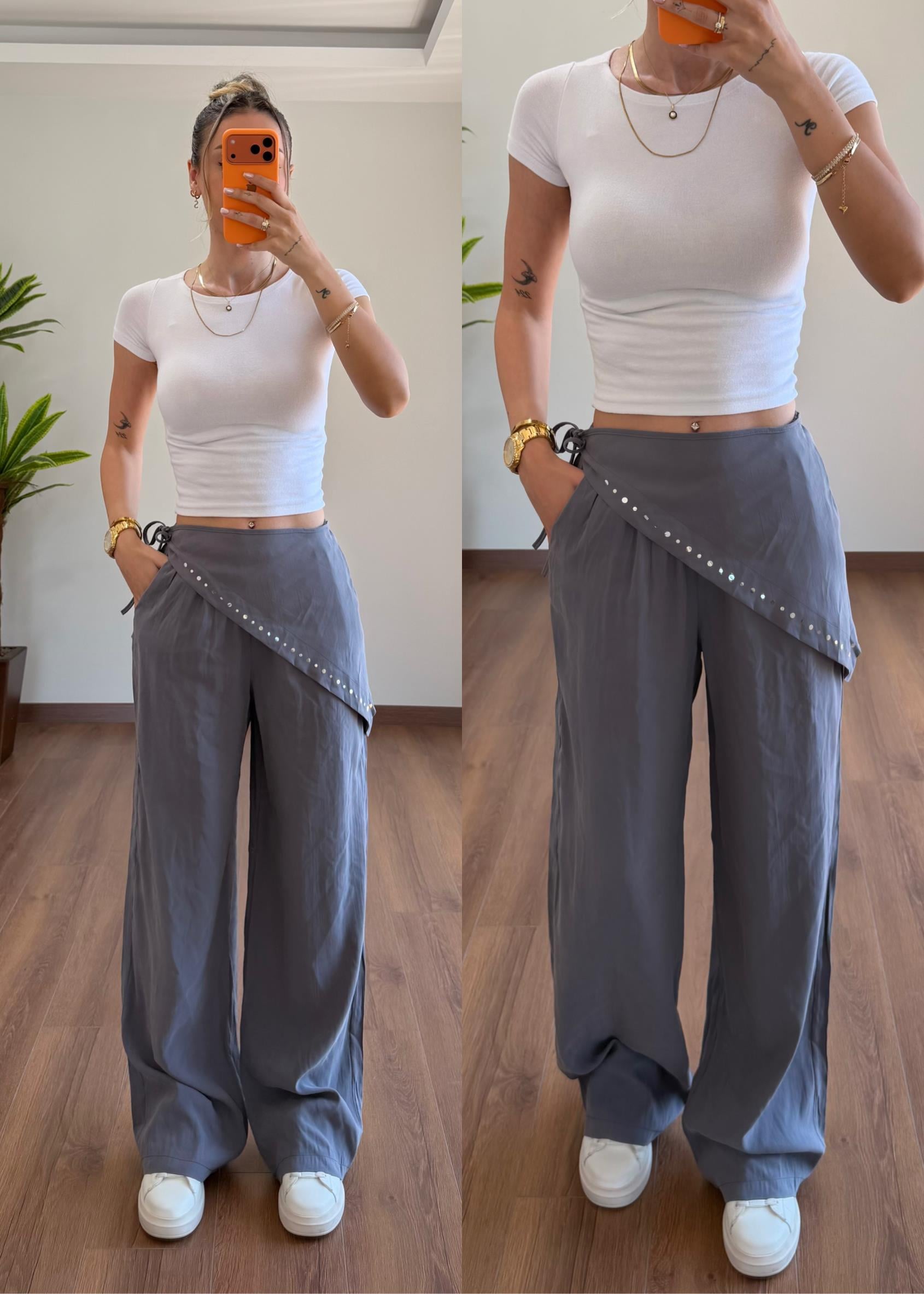 Fularlı Füme Pantolon