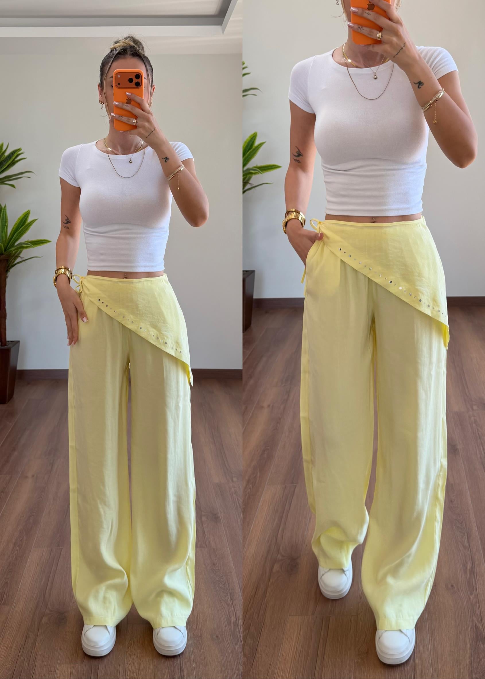 Fularlı Sarı Pantolon