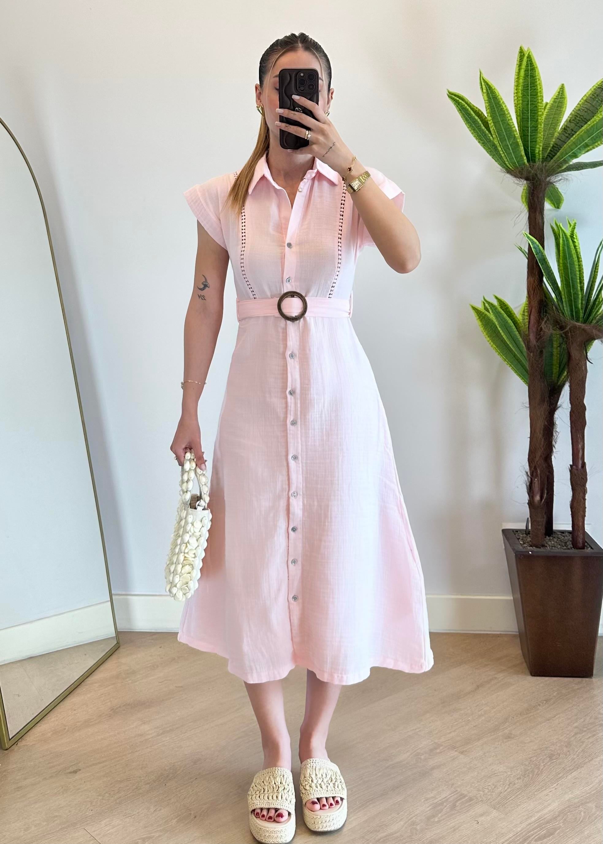 İsla Pembe Müslin Midi Boy Elbise