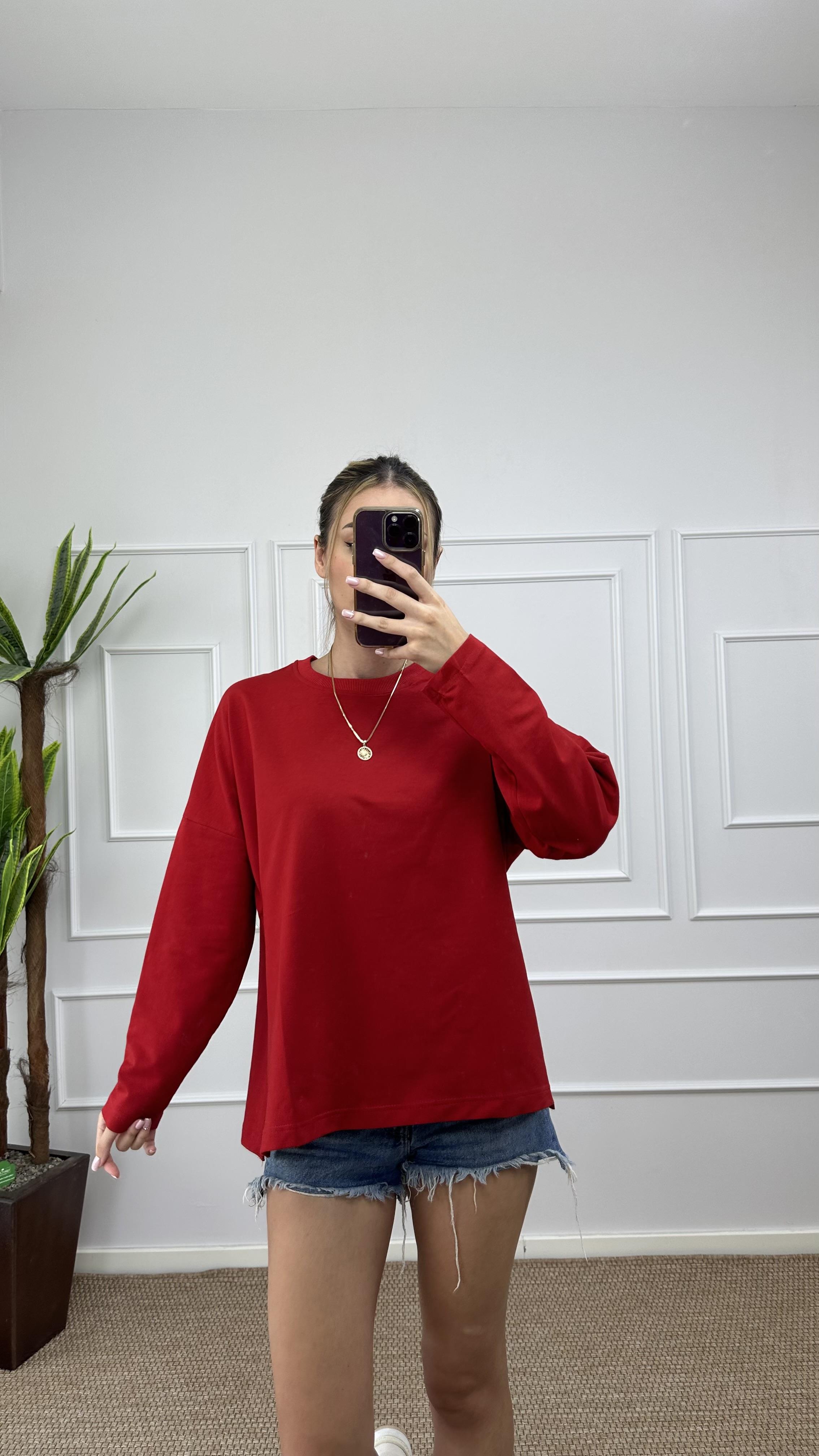 Kadın bisiklet yaka Basic sweatshirt