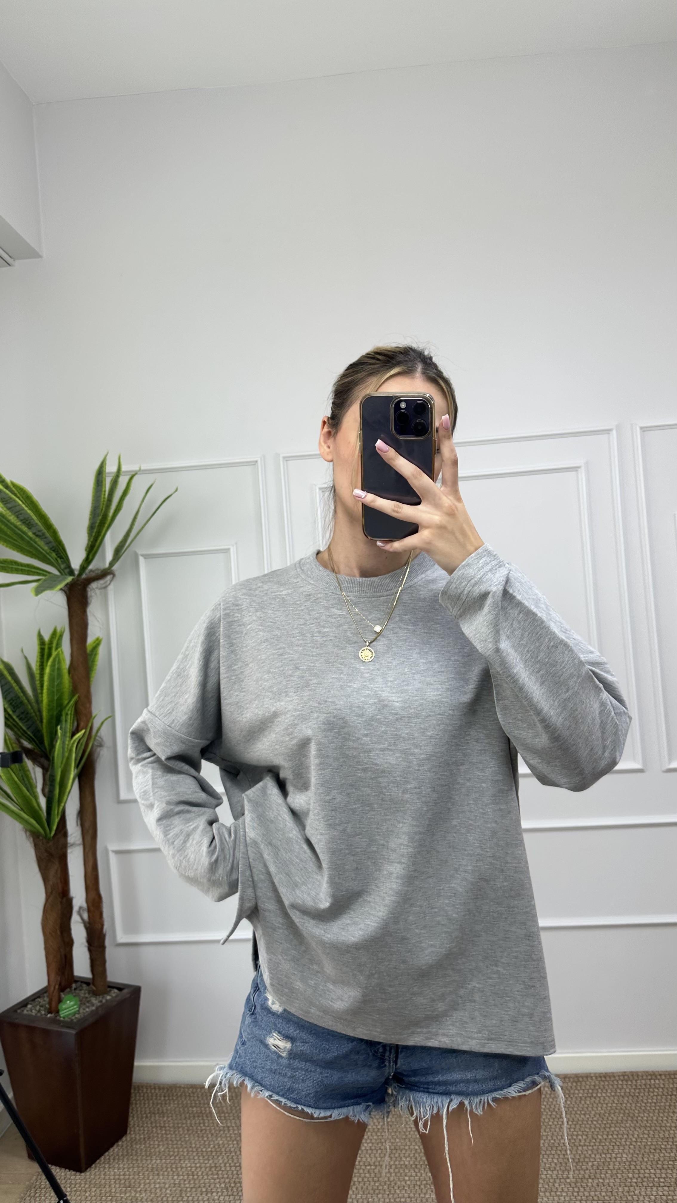 Kadın bisiklet yaka Basic sweatshirt
