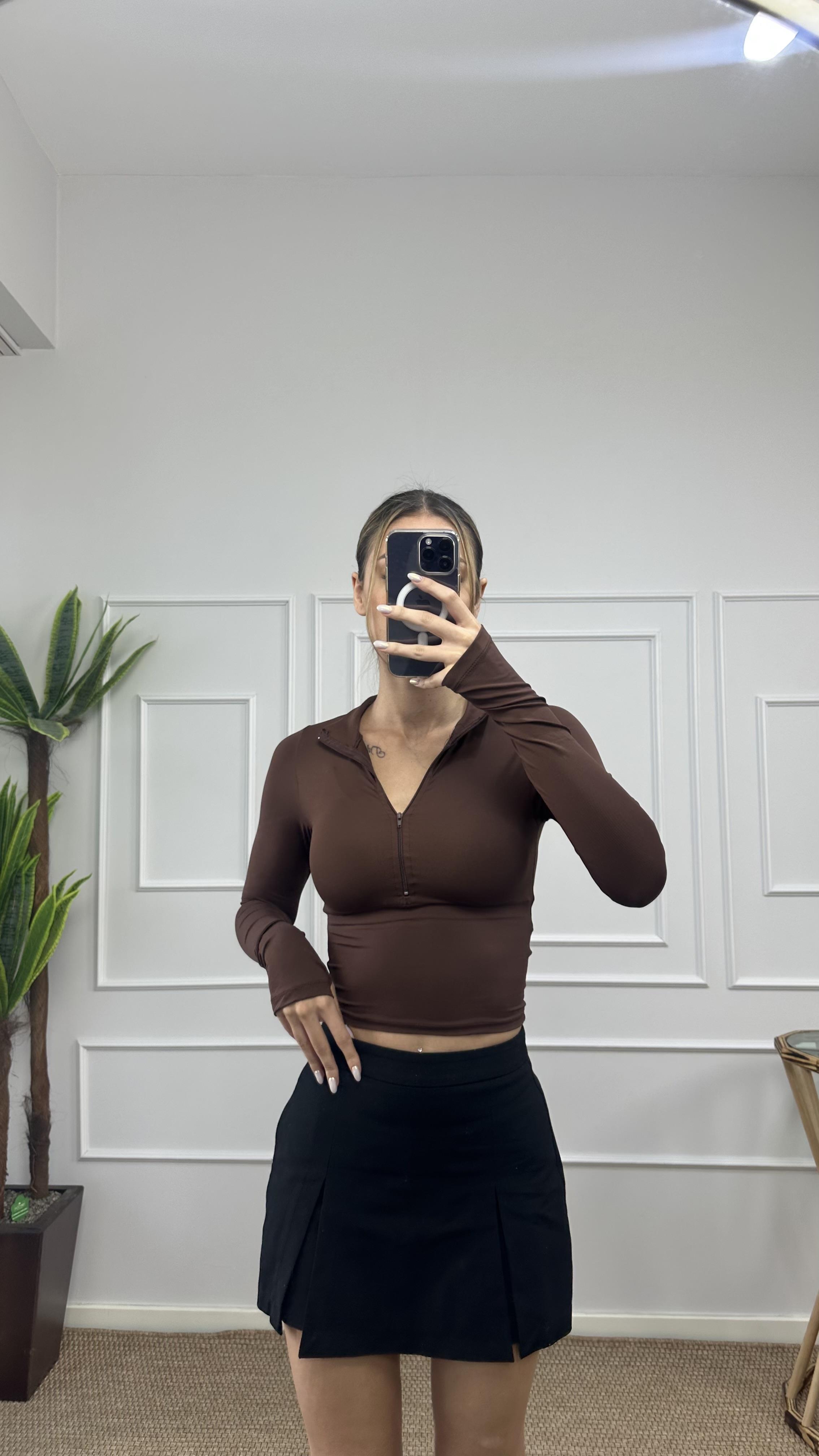 Kadın fermuarlı parmak geçmeli body