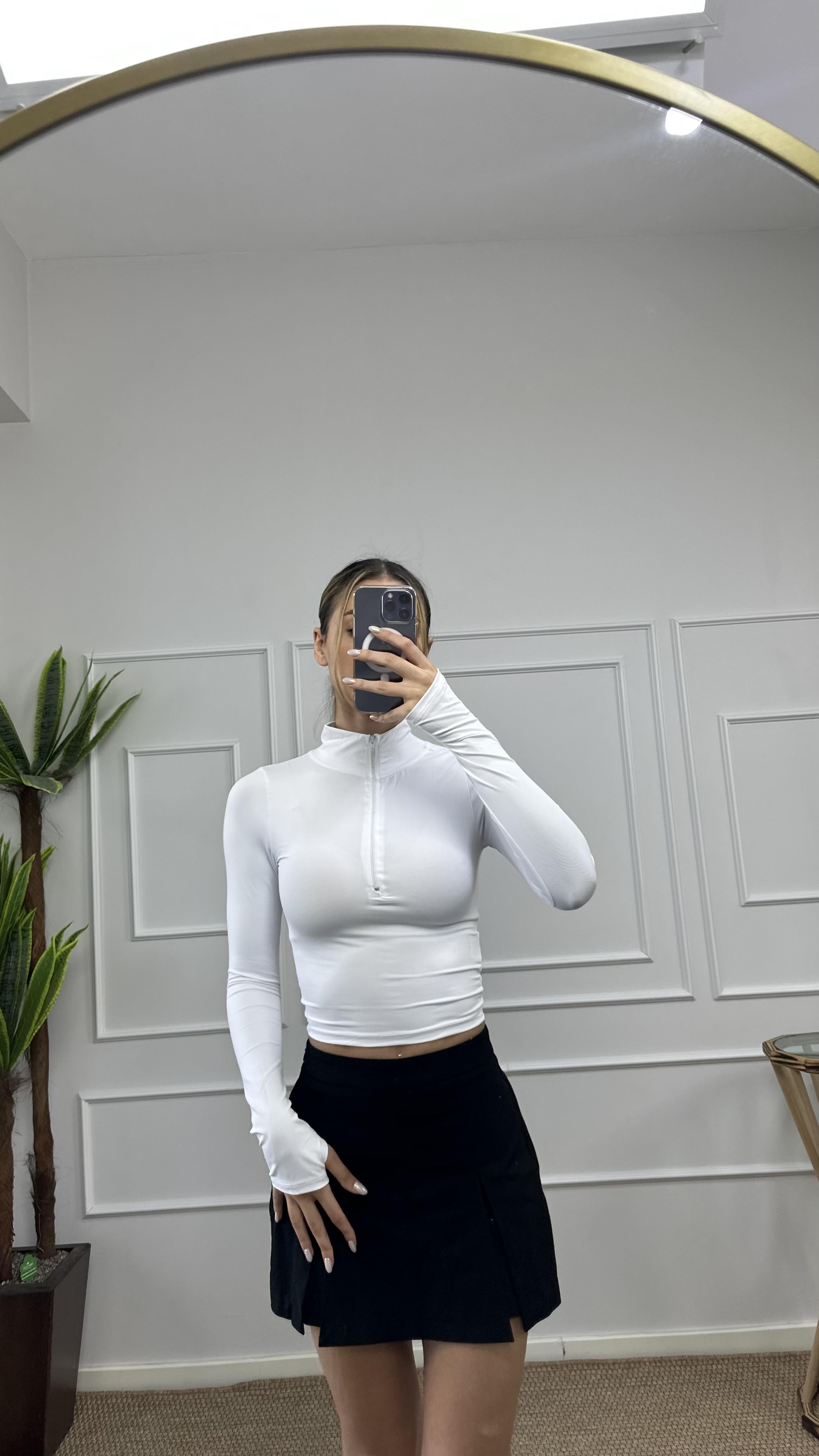 Kadın fermuarlı parmak geçmeli body