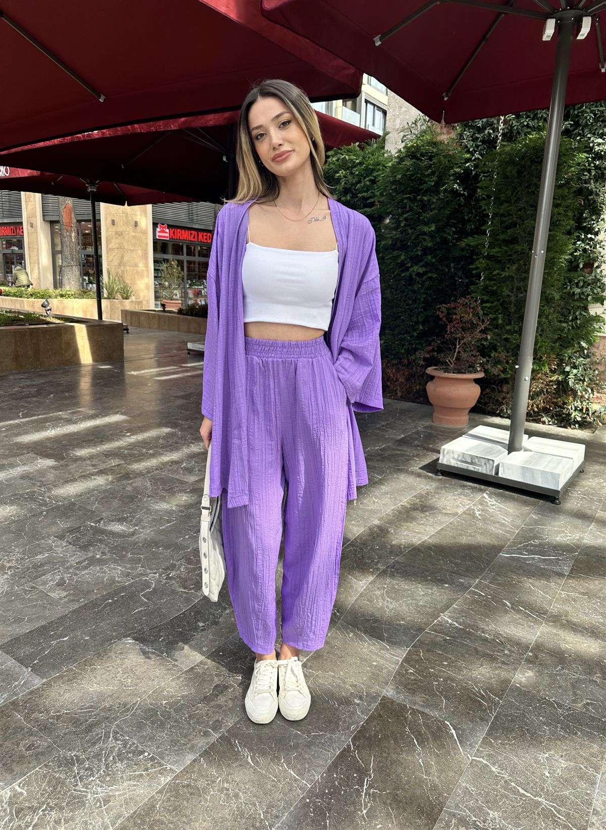 kadın kimono-pantolon alt üst takım