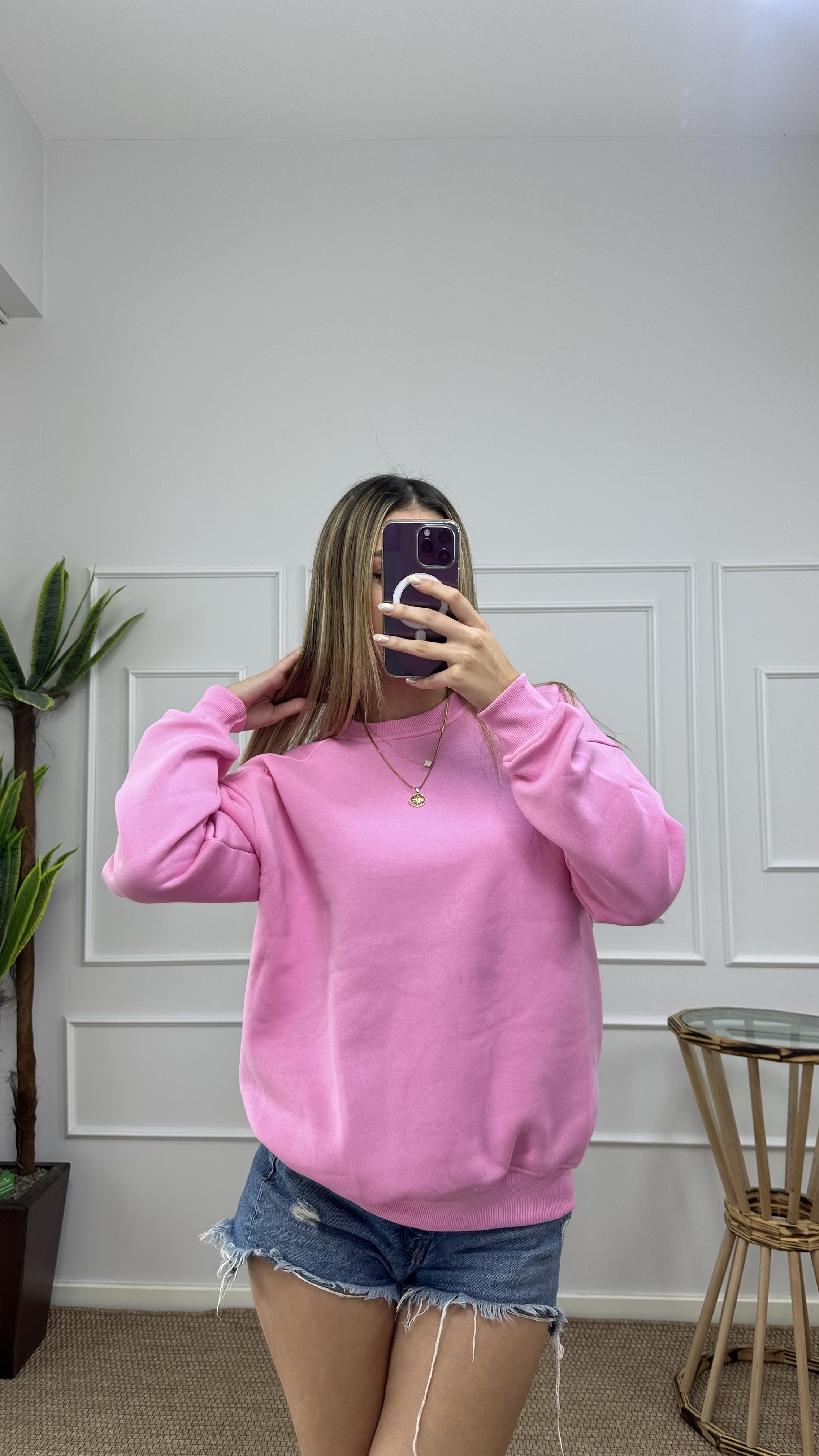 Kadın oversize basic üç iplik şardonlu yumoş  sweatshirt