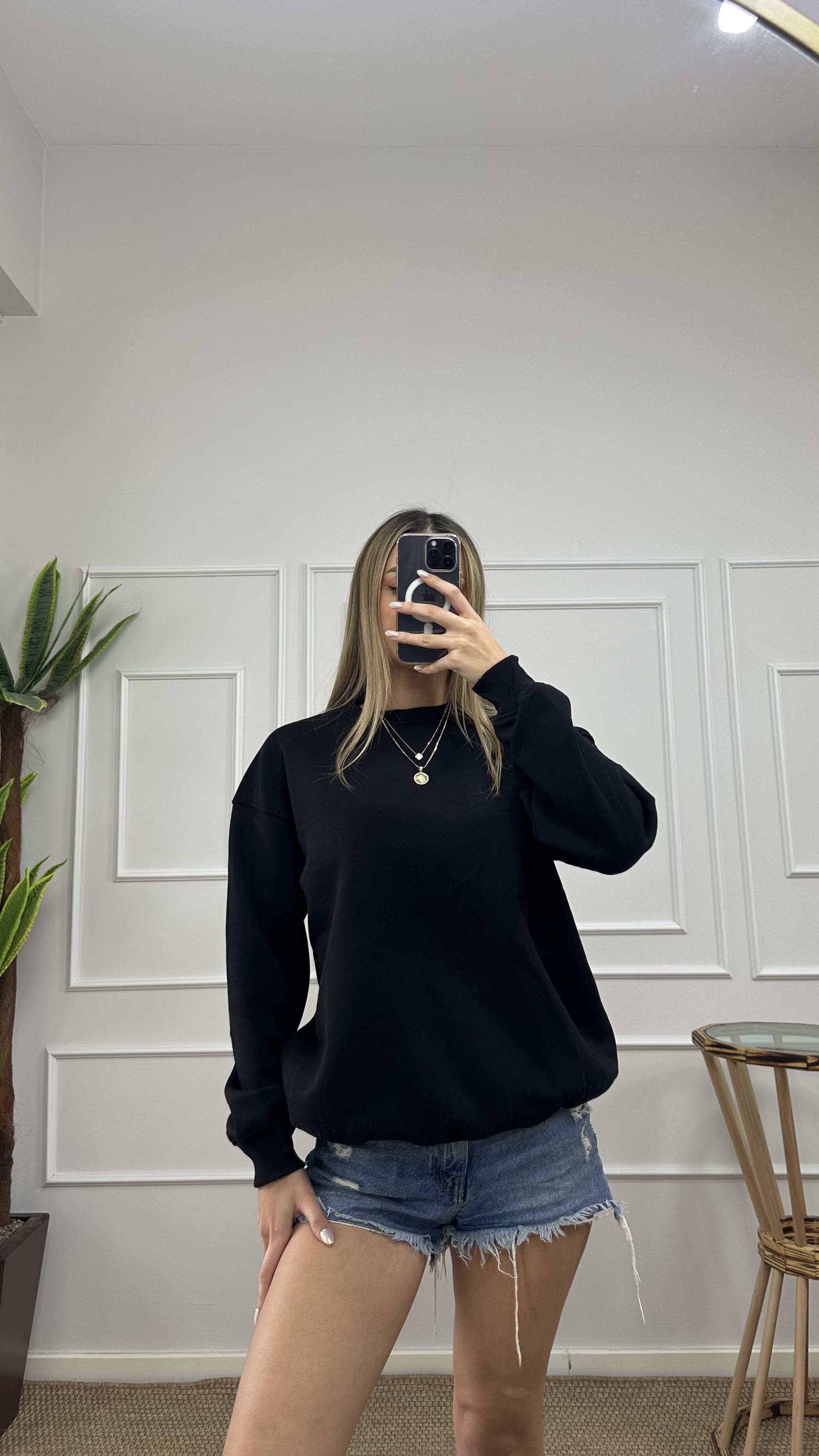 Kadın oversize basic üç iplik şardonlu yumoş sweatshirt