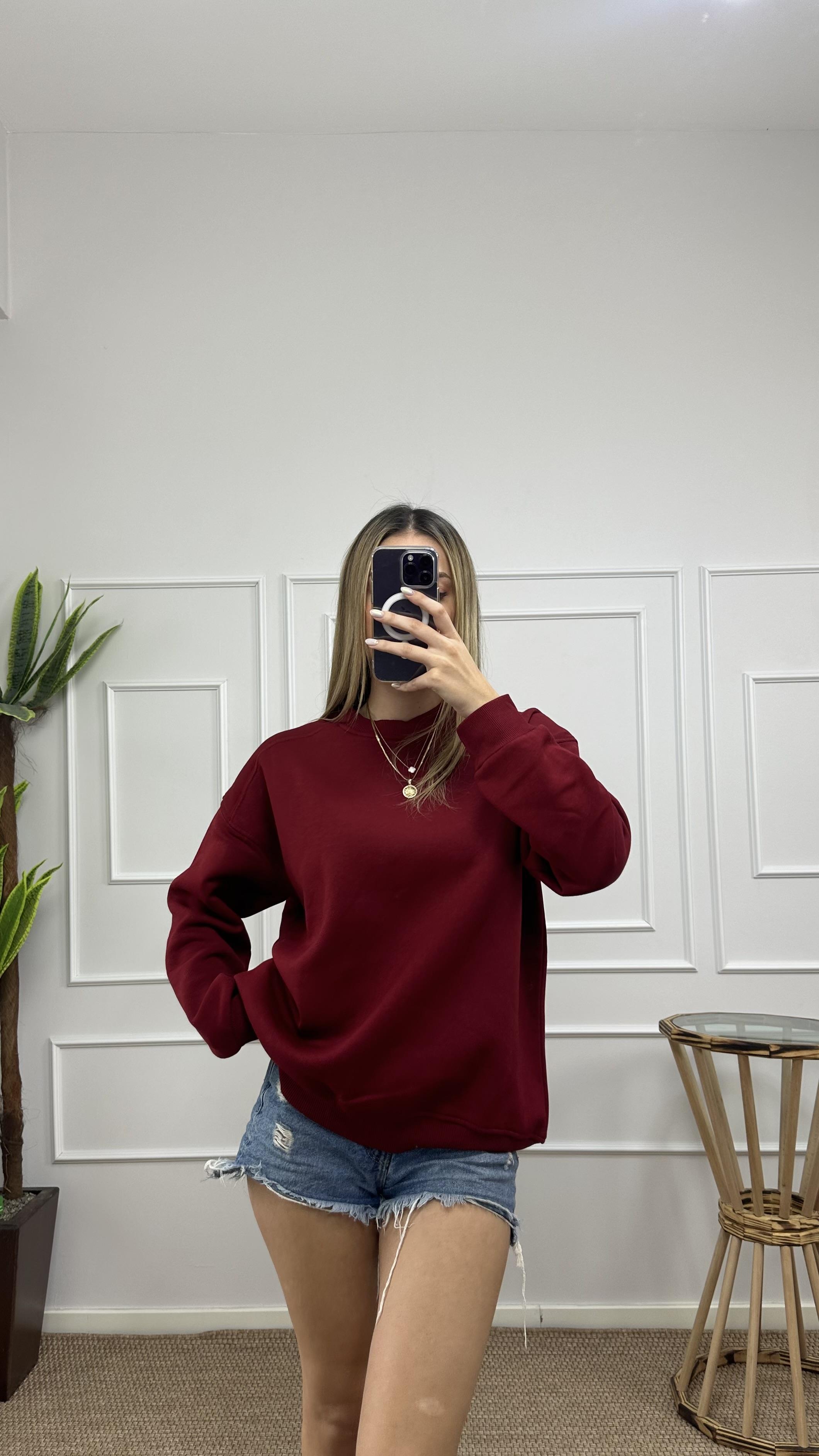Kadın oversize basic üç iplik şardonlu yumoş sweatshirt