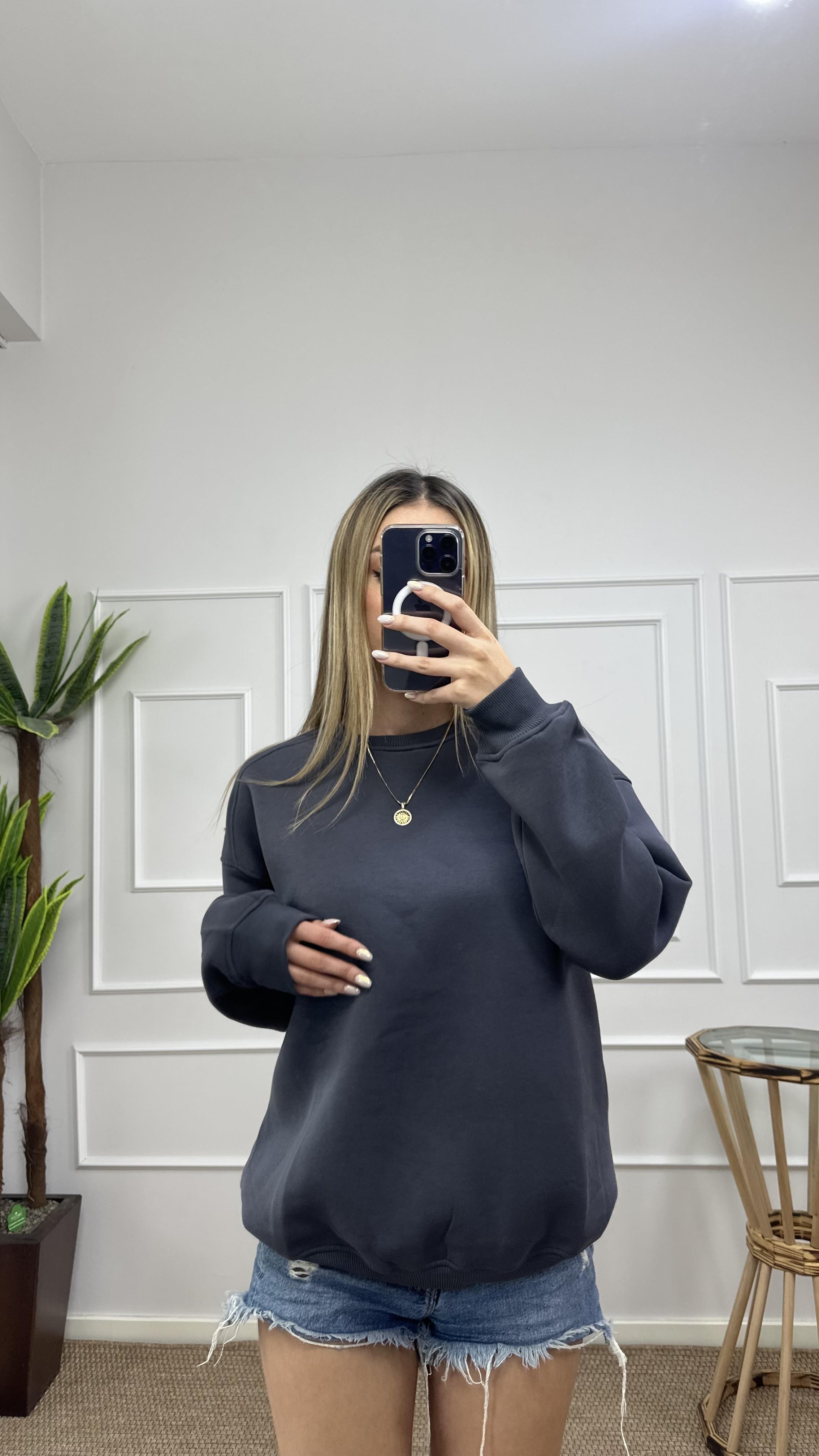 Kadın oversize basic üç iplik şardonlu yumoş sweatshirt