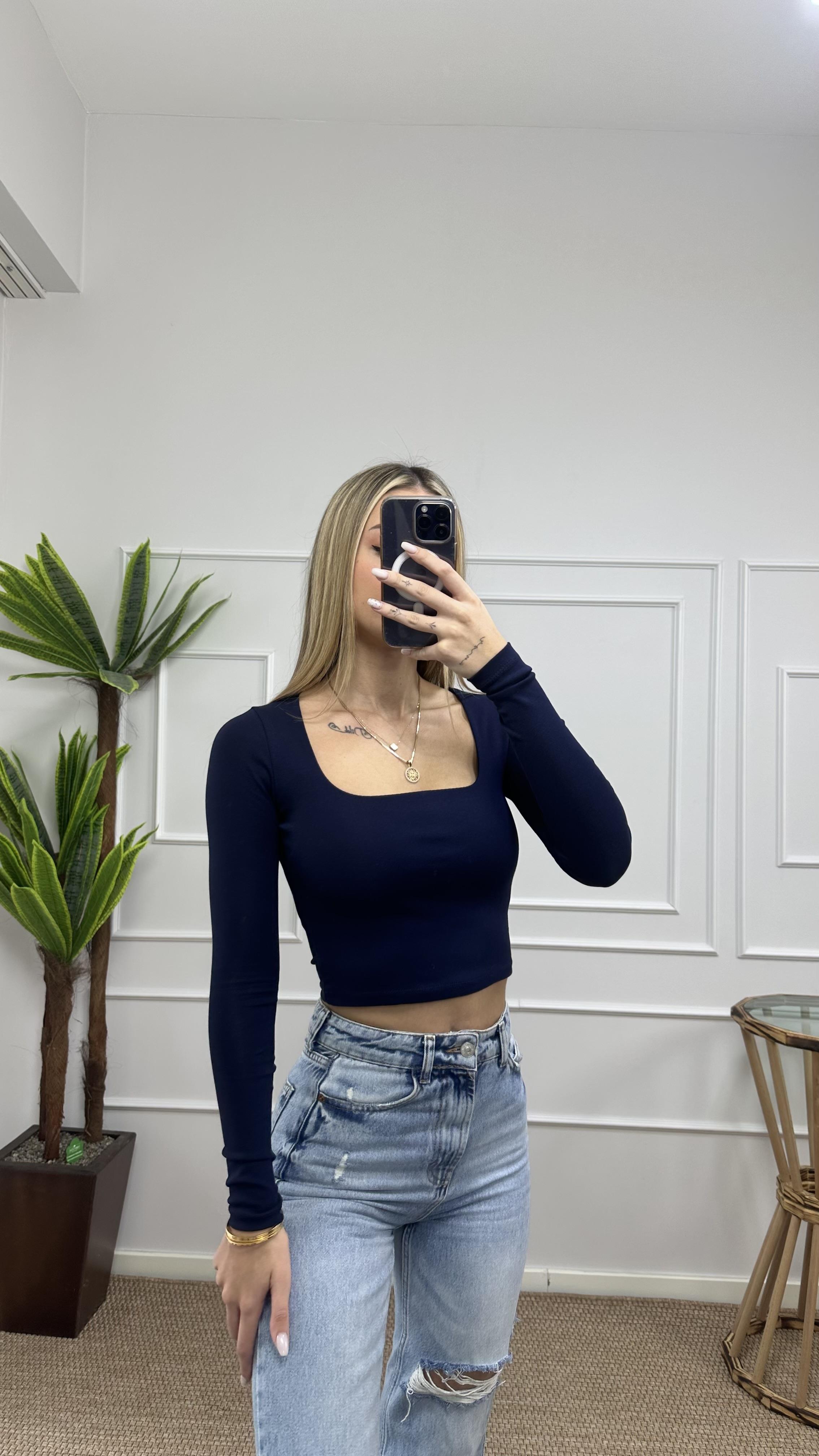 Kadın pamuklu kumaş kare yaka crop body