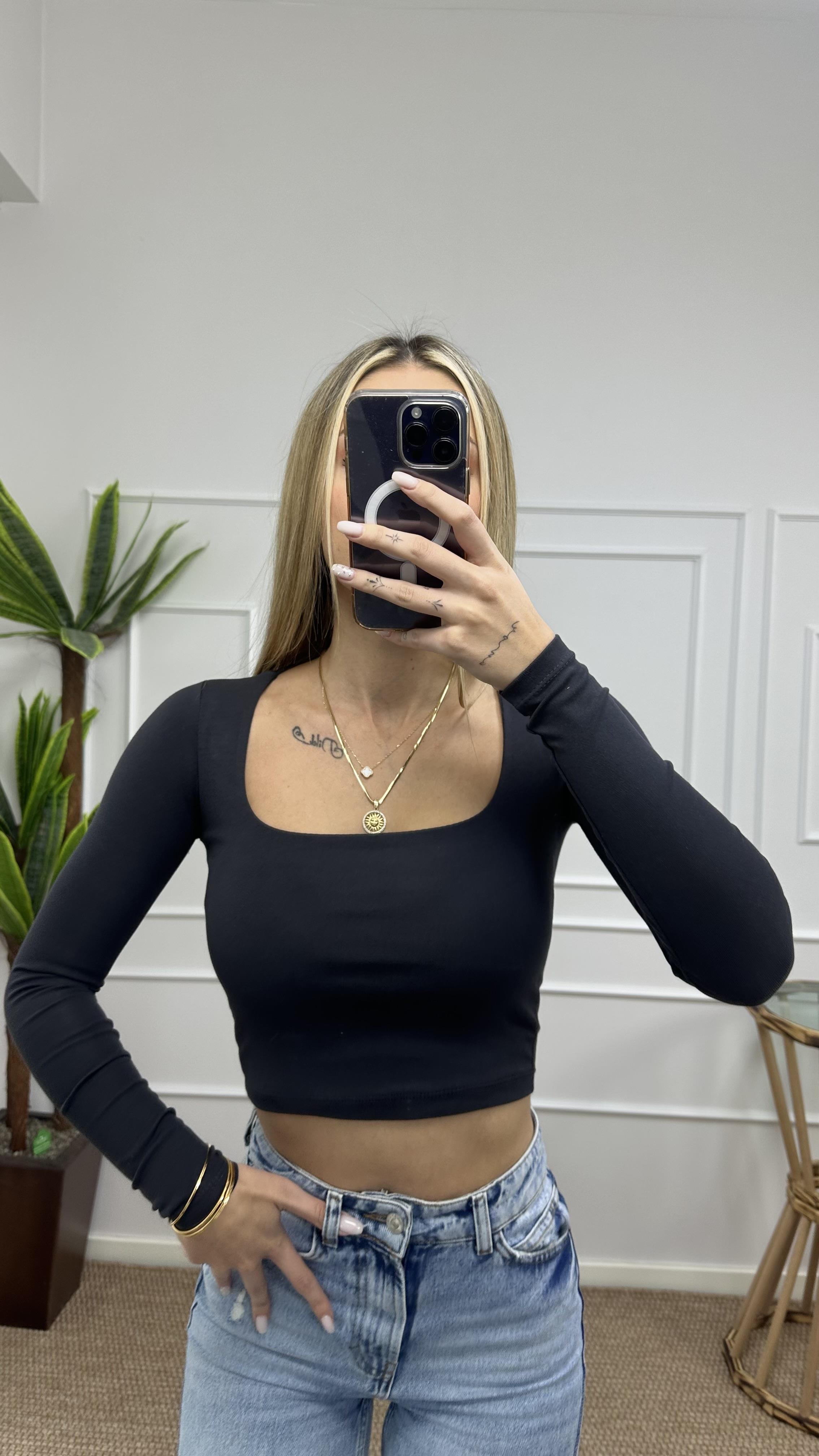 Kadın pamuklu kumaş kare yaka crop body