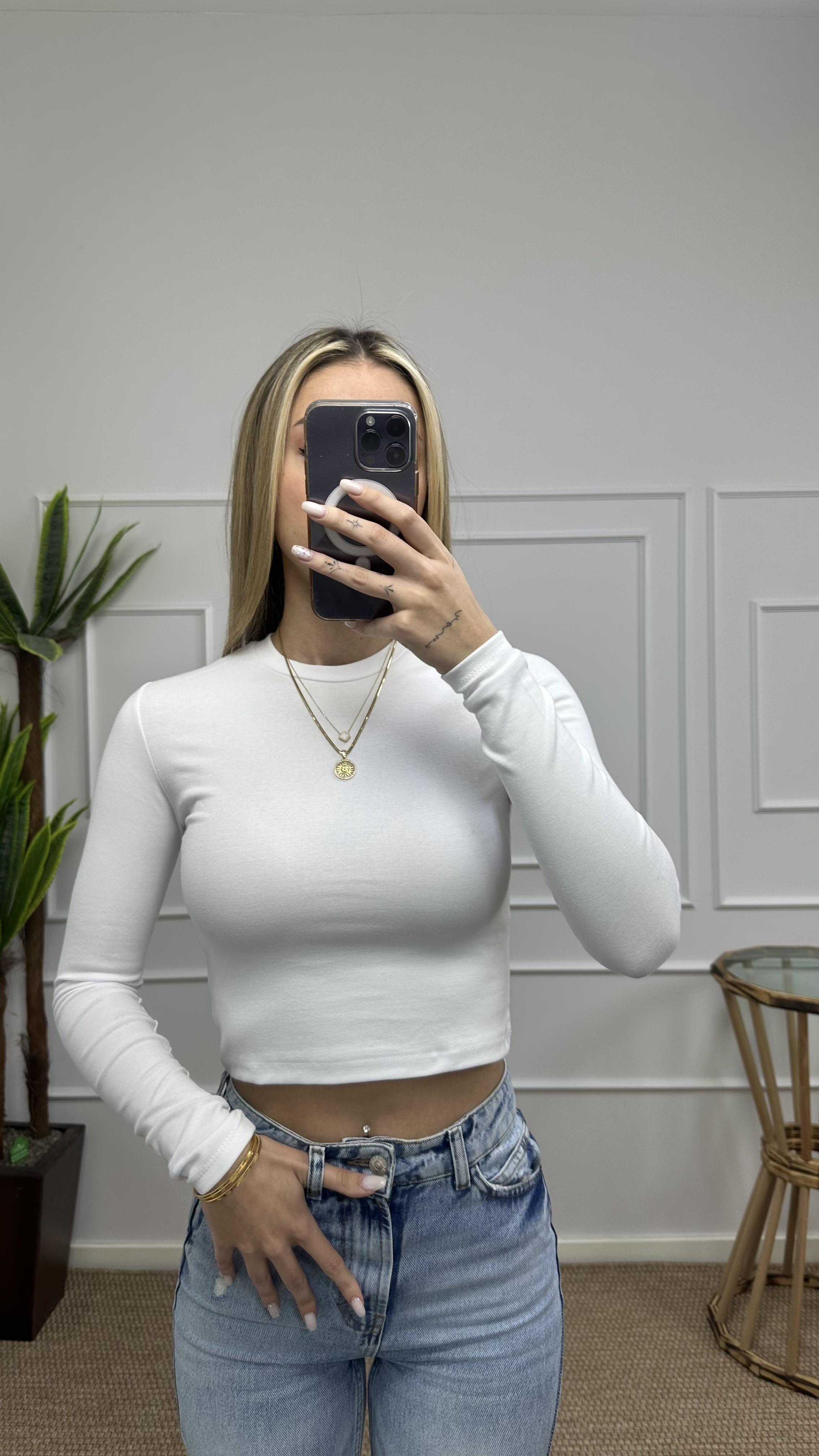 Kadın pamuklu yumuşak kumaş bisiklet yaka crop body