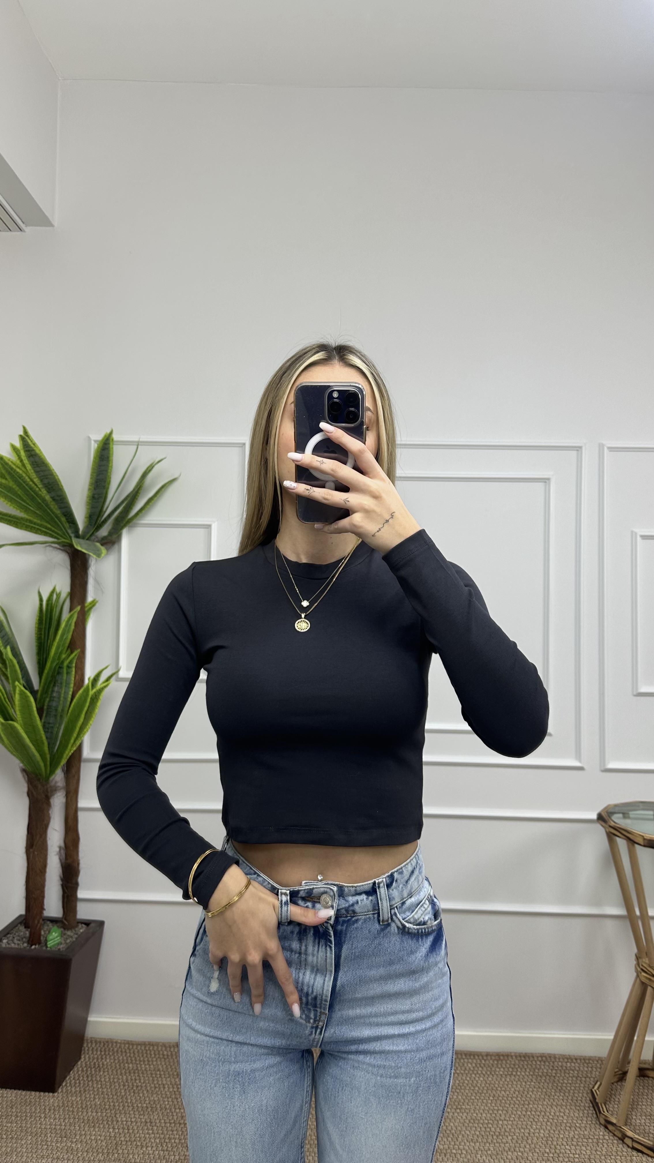 Kadın pamuklu yumuşak kumaş bisiklet yaka crop body