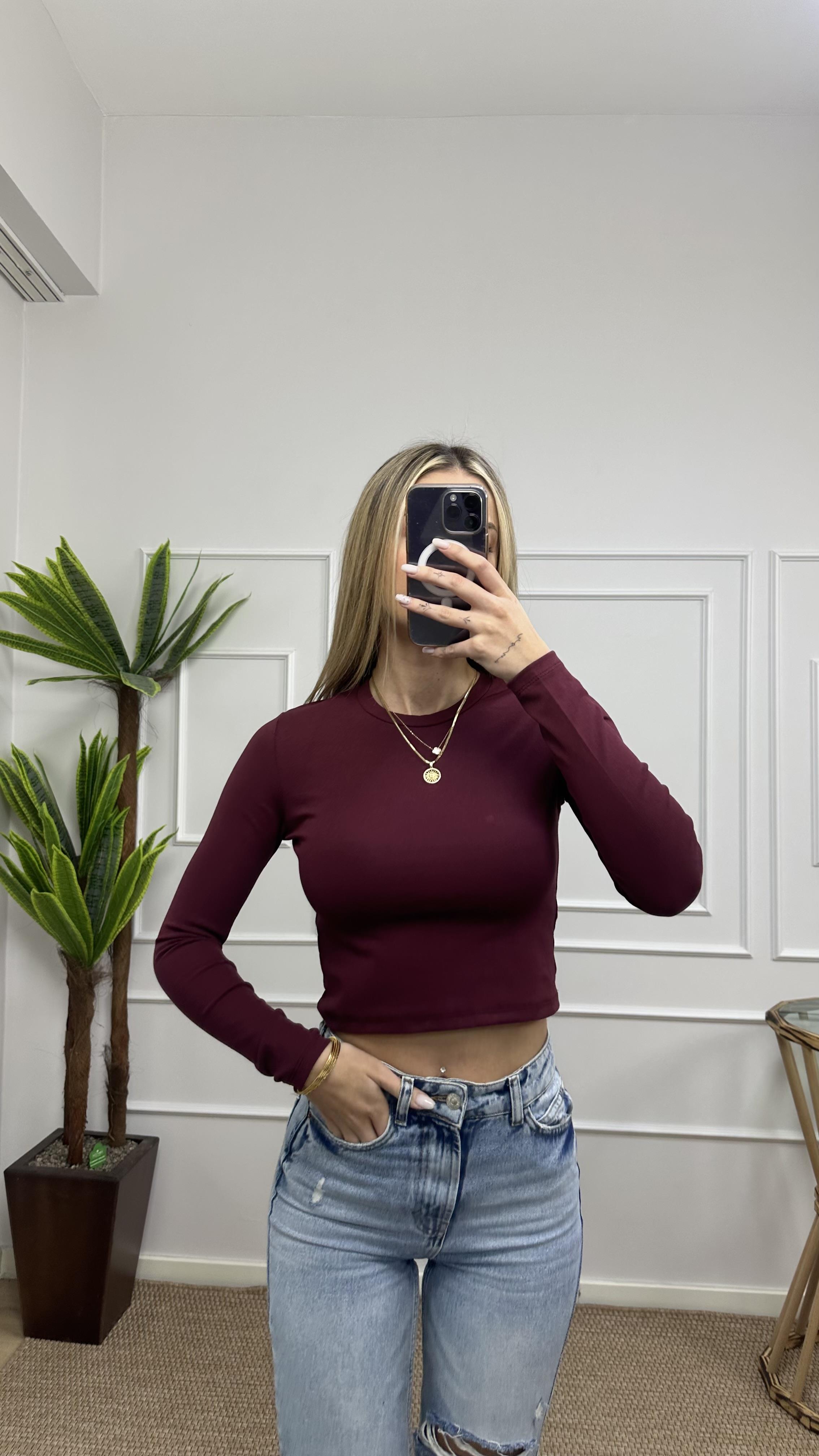 Kadın pamuklu yumuşak kumaş bisiklet yaka crop body
