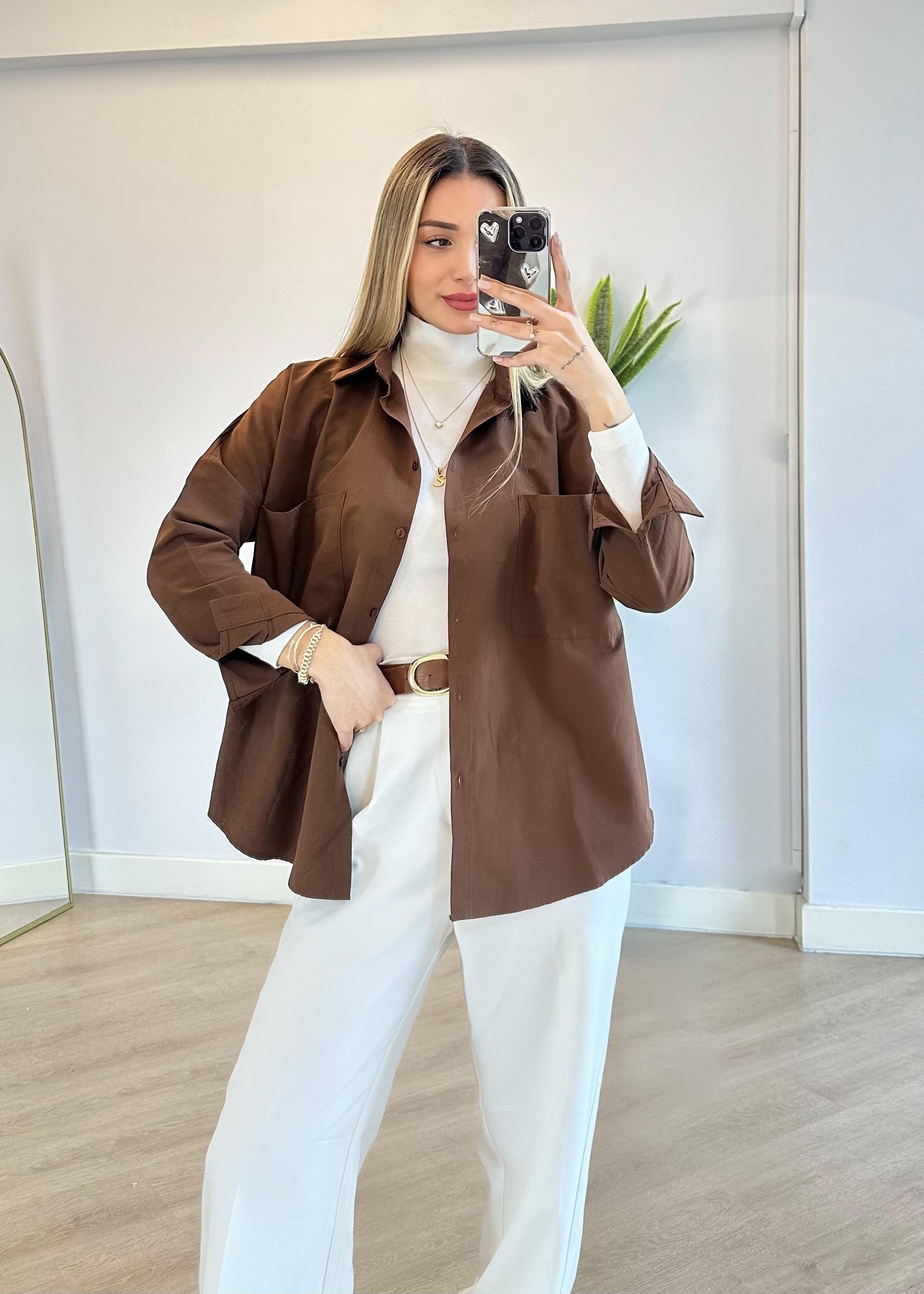 Karen Kahverengi Poplin Gömlek
