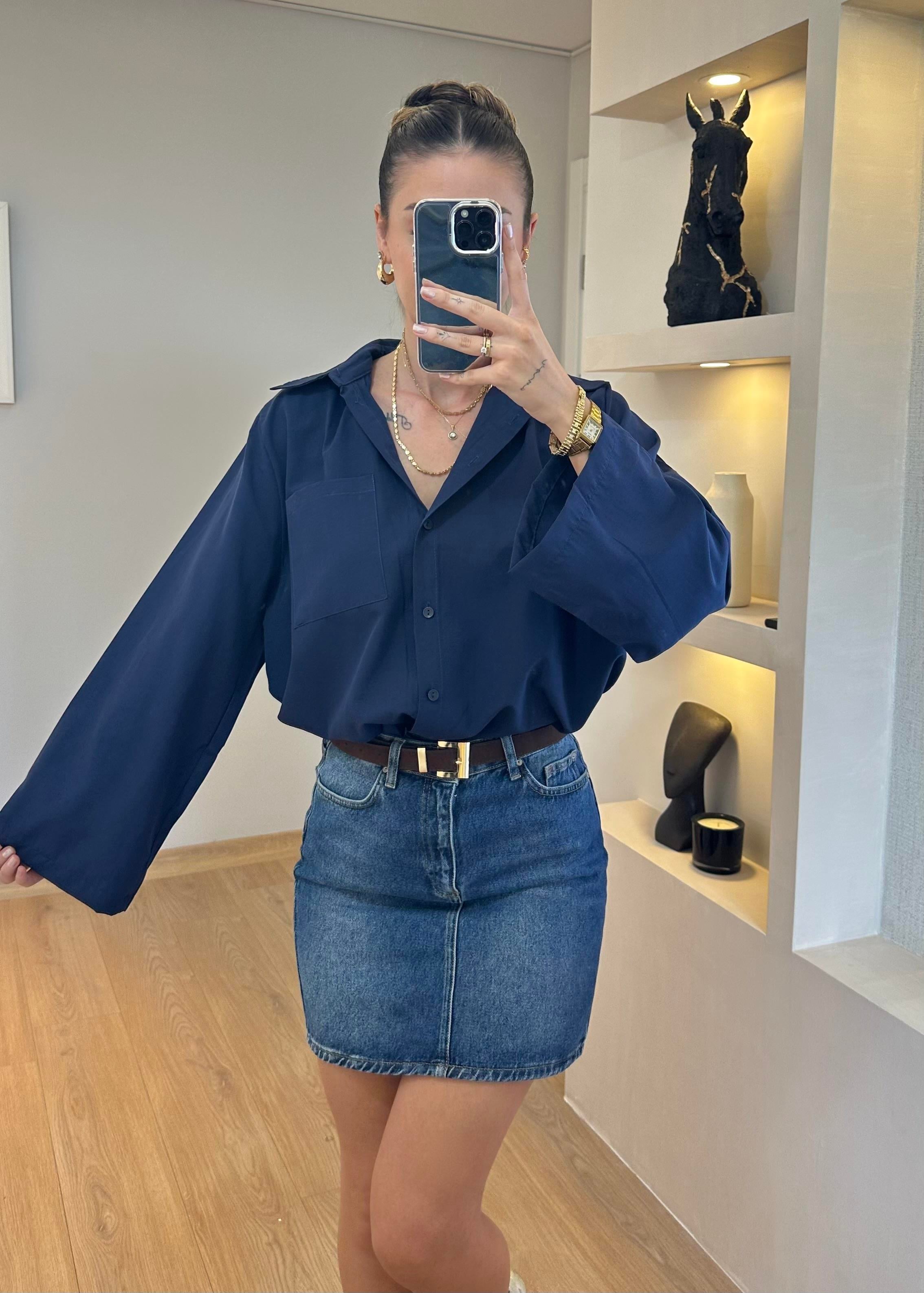 Karen Lacivert Oversize Gömlek