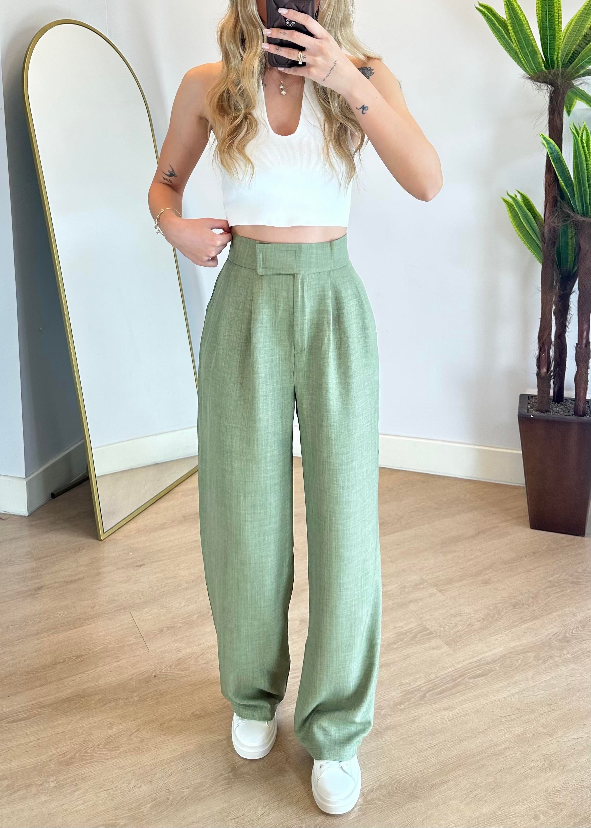 Kayli Keten Haki Palazzo Pantolon 