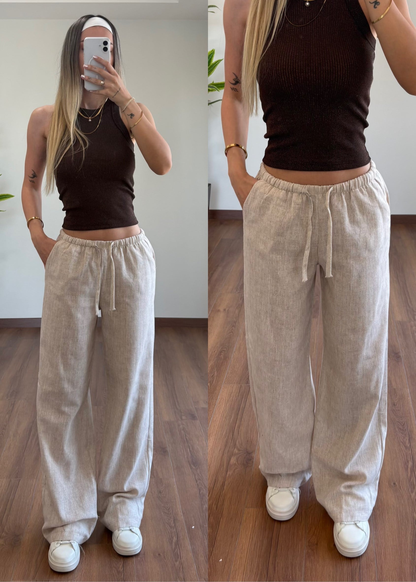 Keten Bej Pantolon