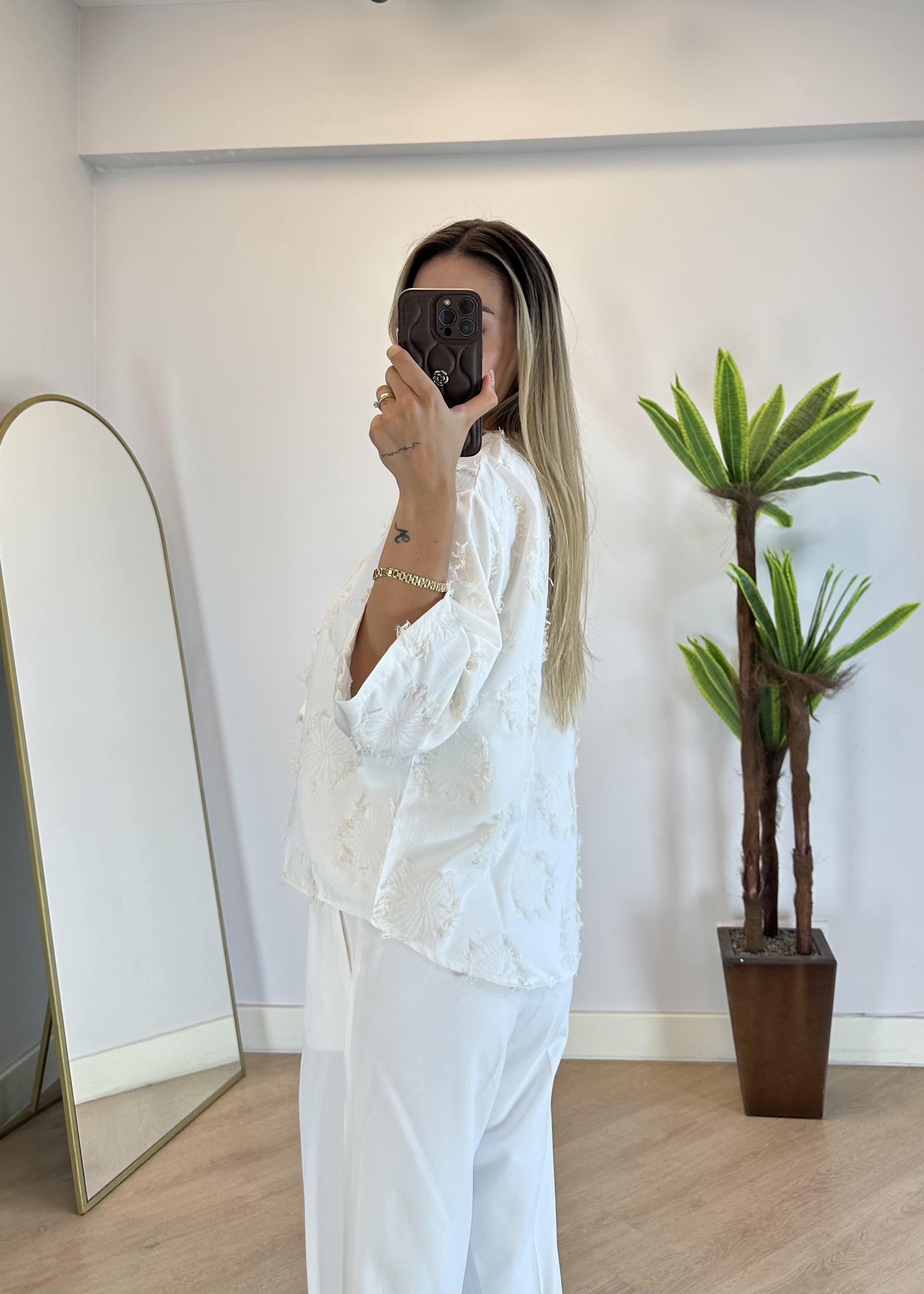 Lady Beyaz Dokulu Kimono Gömlek