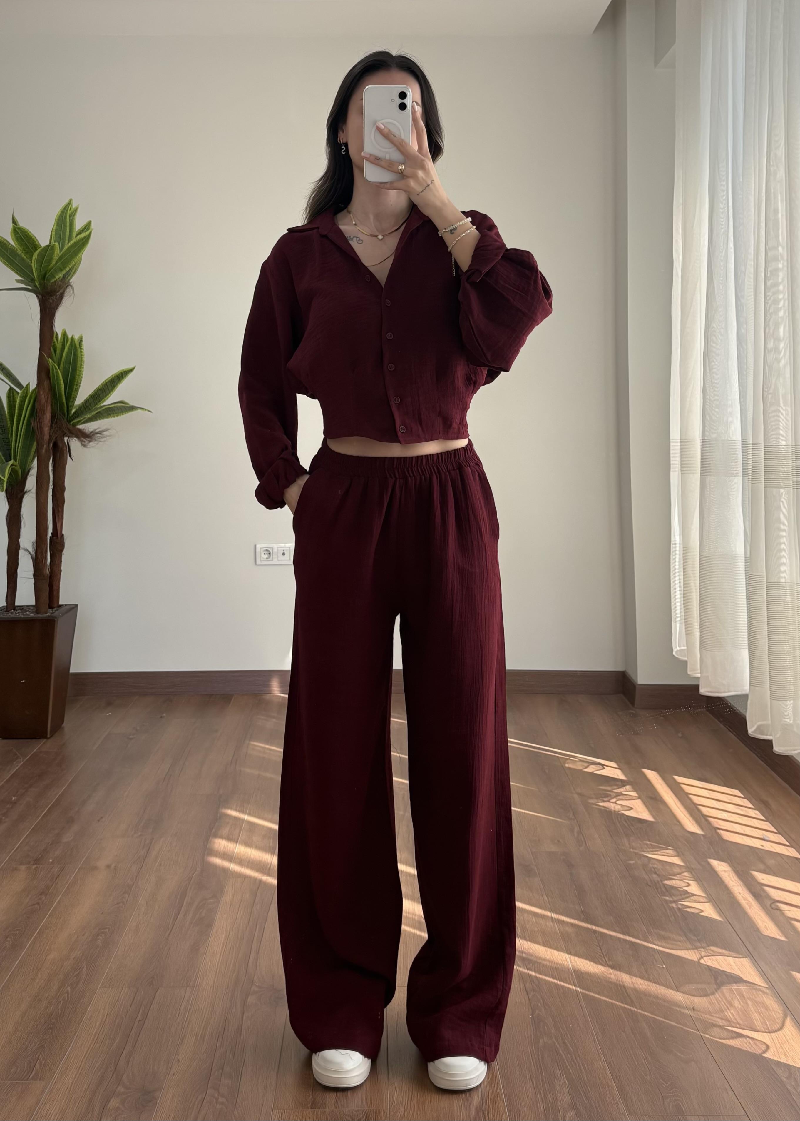 Levida Müslin Bordo Takım