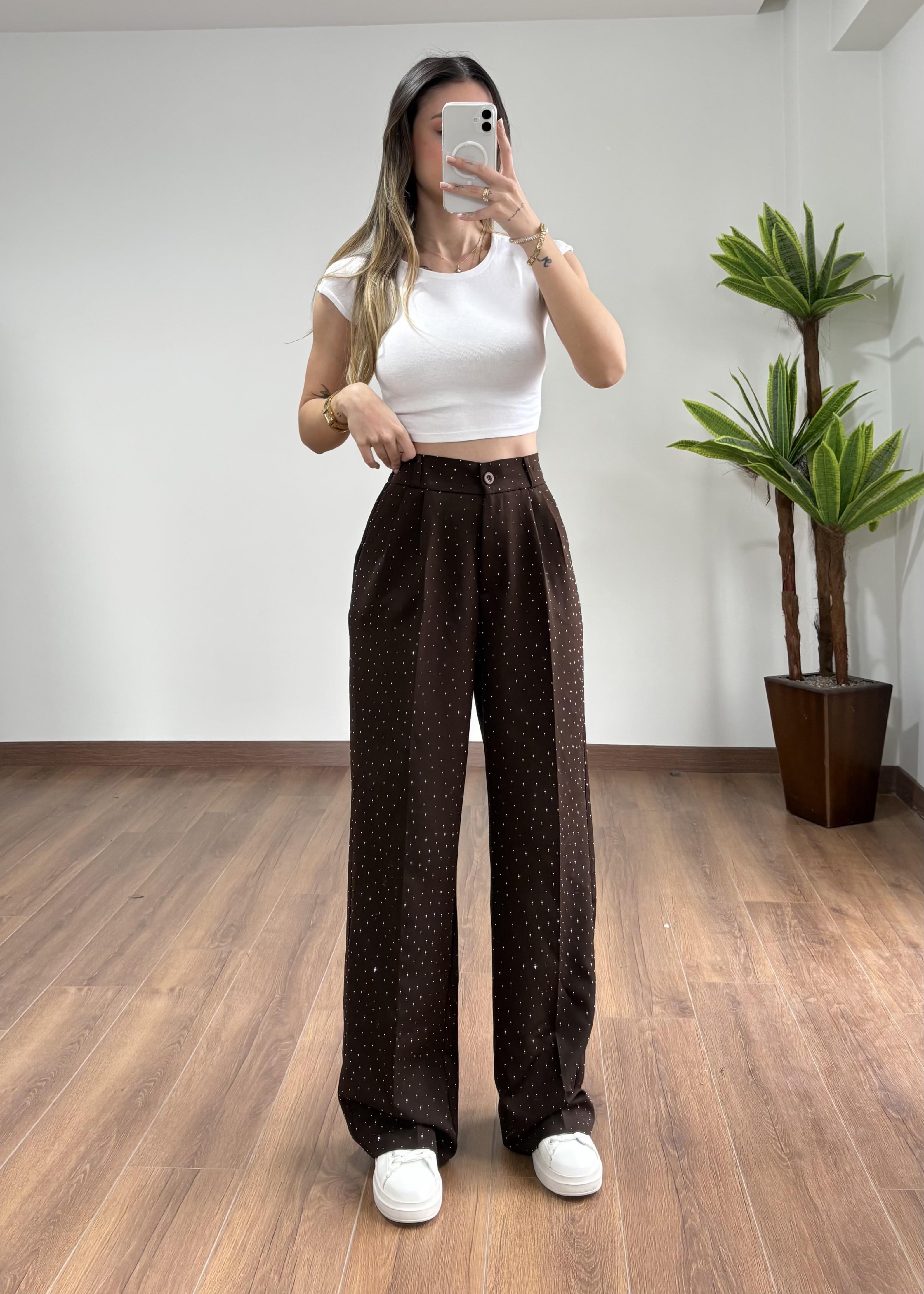 Lidya Taşlı Kahverengi Palazzo