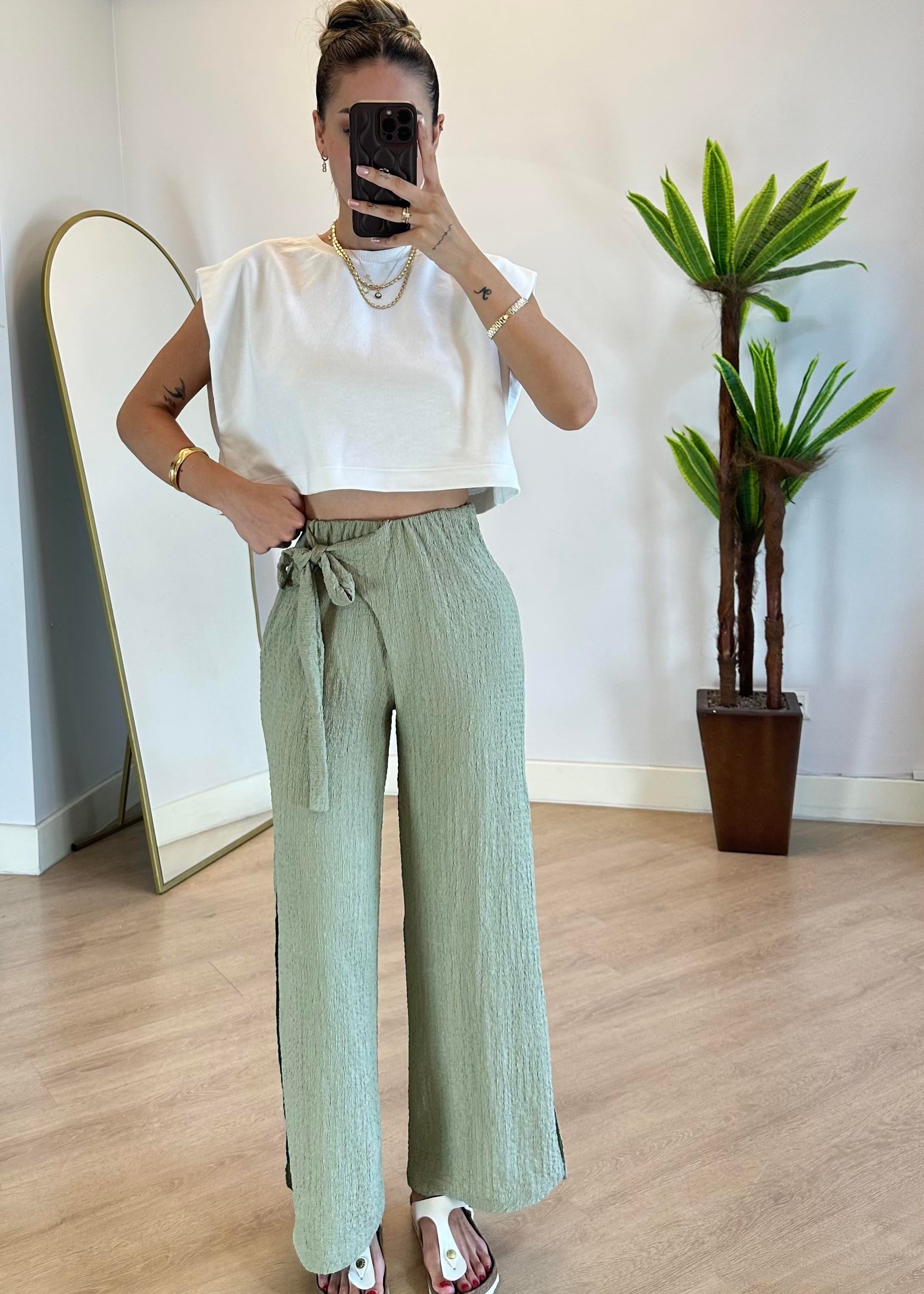 Linda Mint Yırtmaç Pantolon