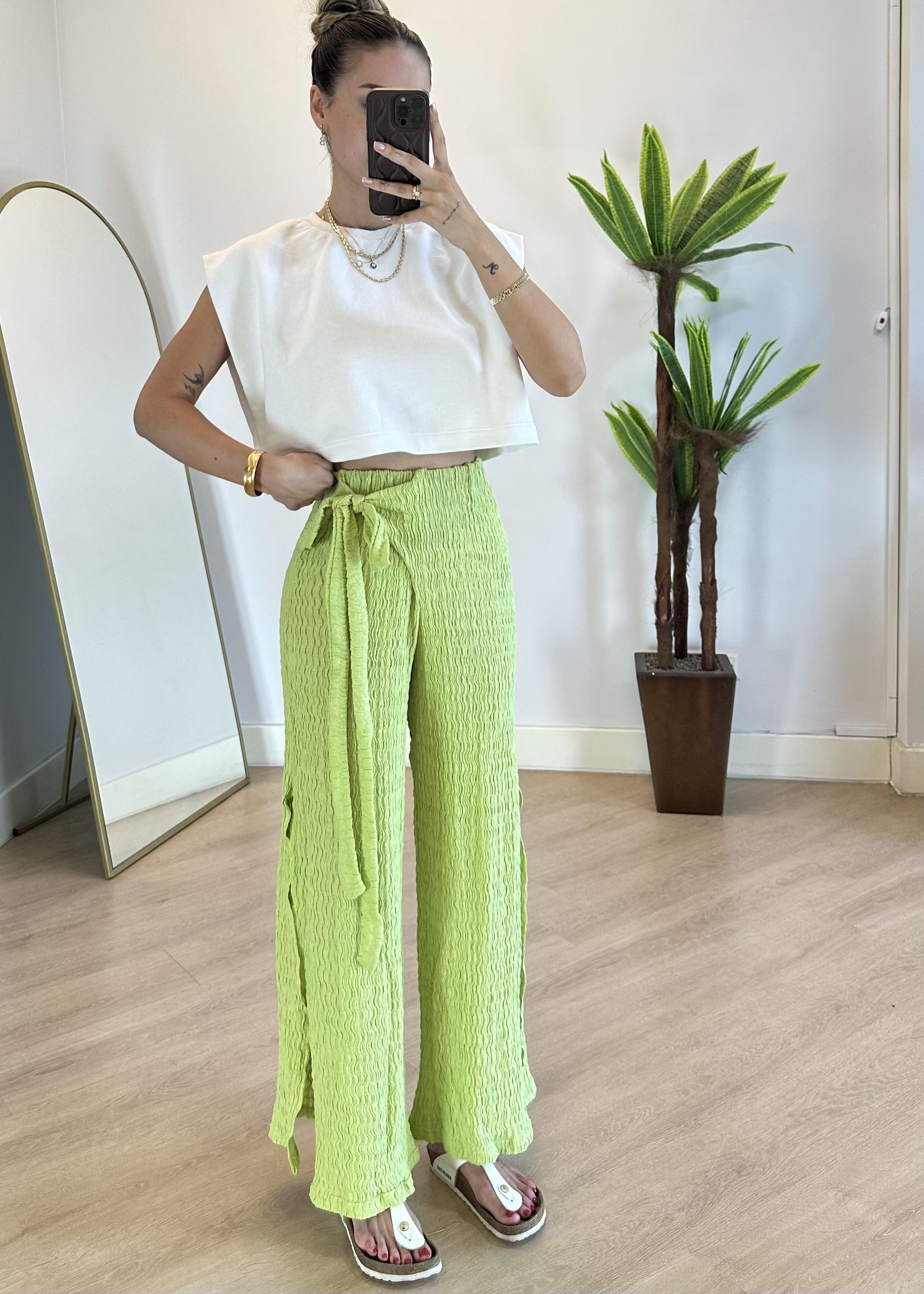 Linda Yeşil Yırtmaç Pantolon