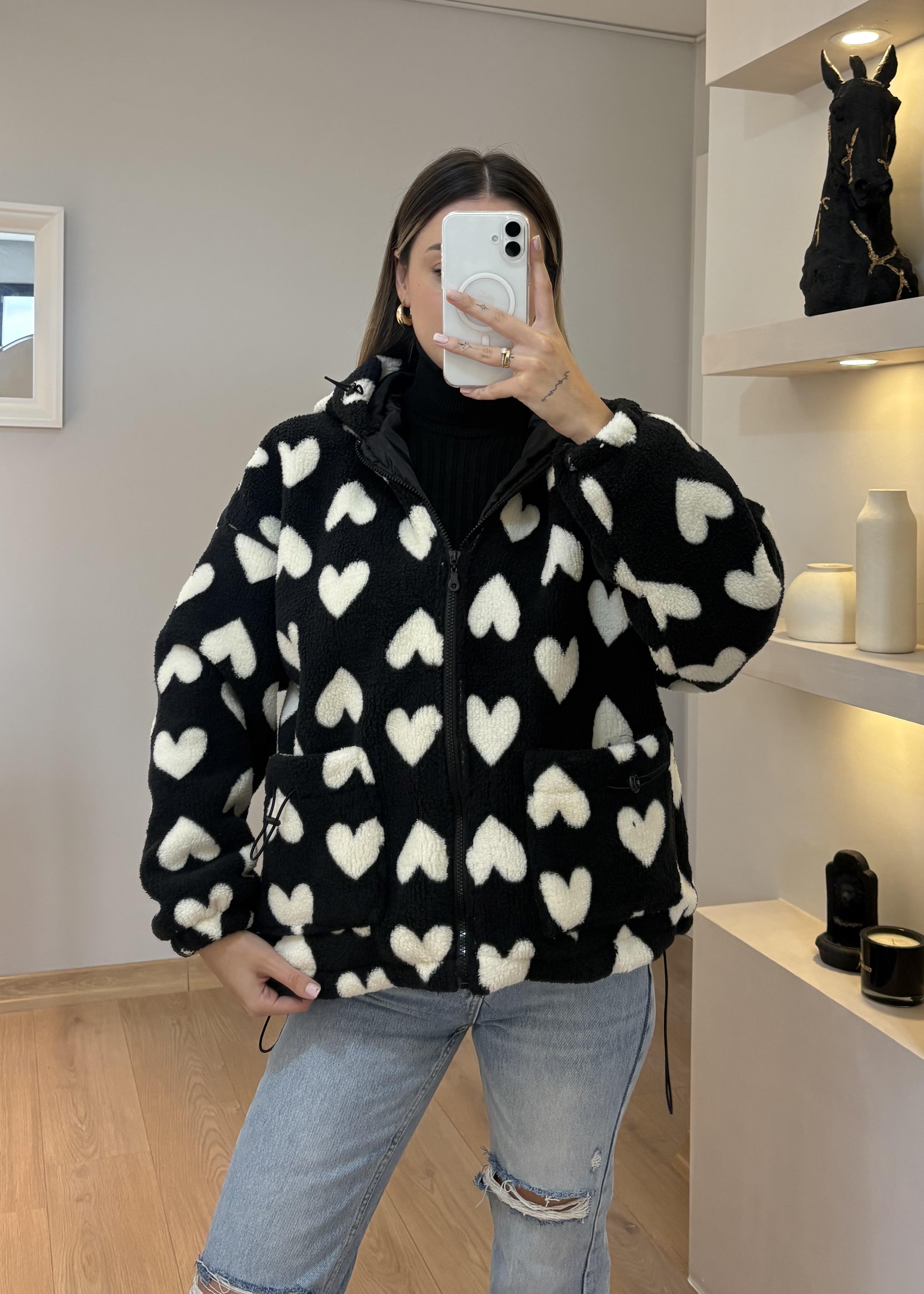 Love Siyah Peluş Mont