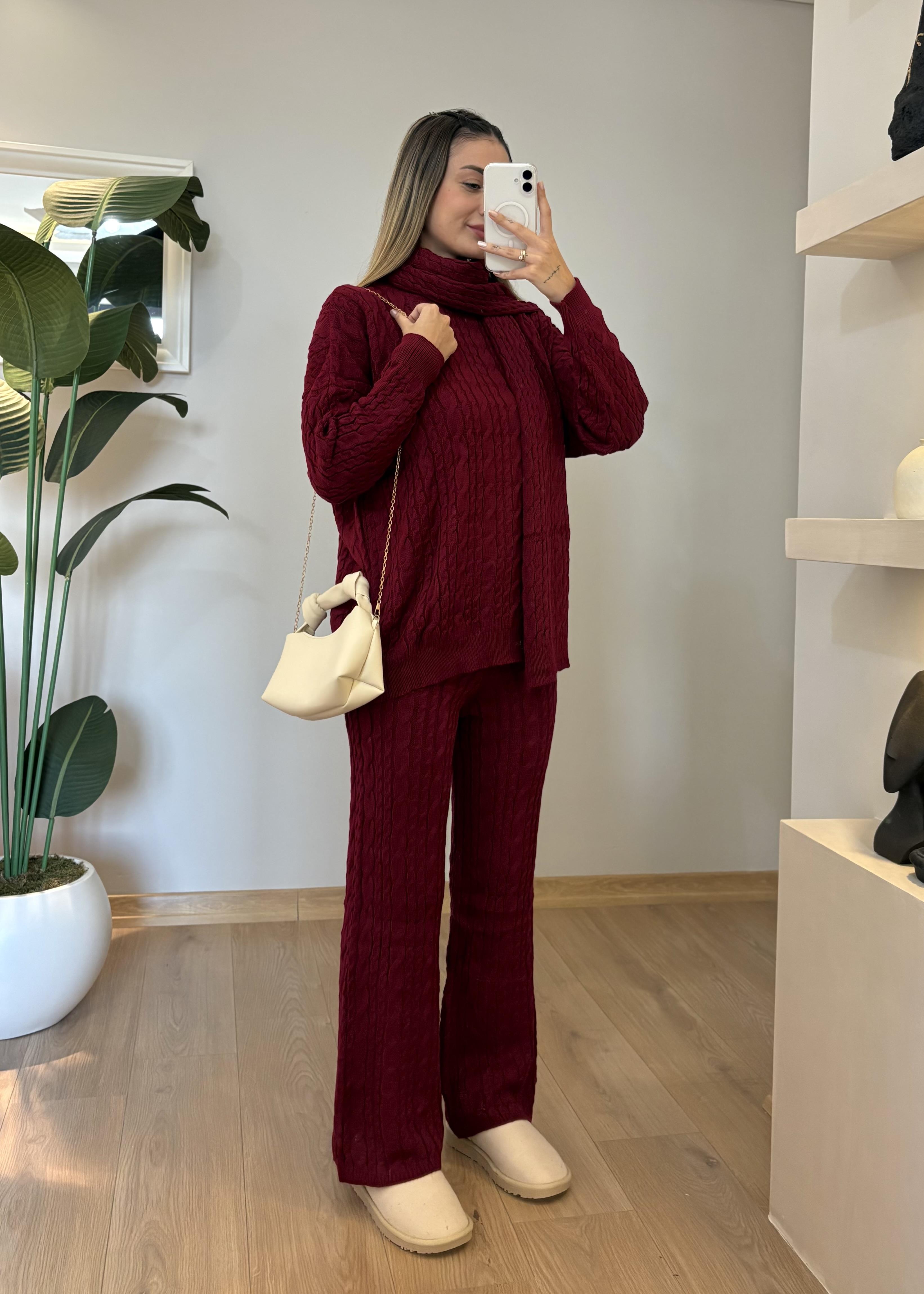 Lucy Şal Yaka Bordo Takım