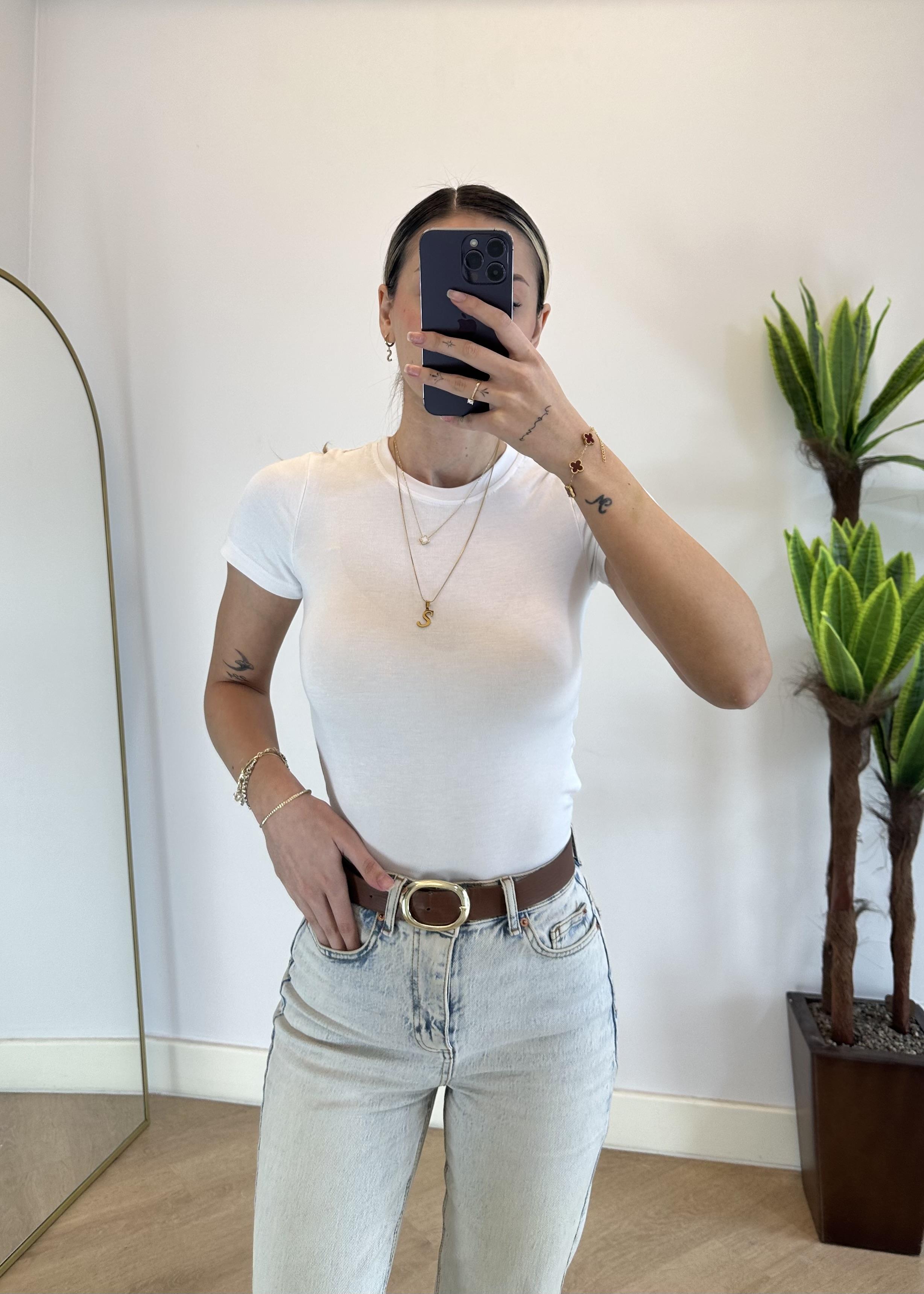 Mary Yarım Kollu Beyaz Pamuklu Body
