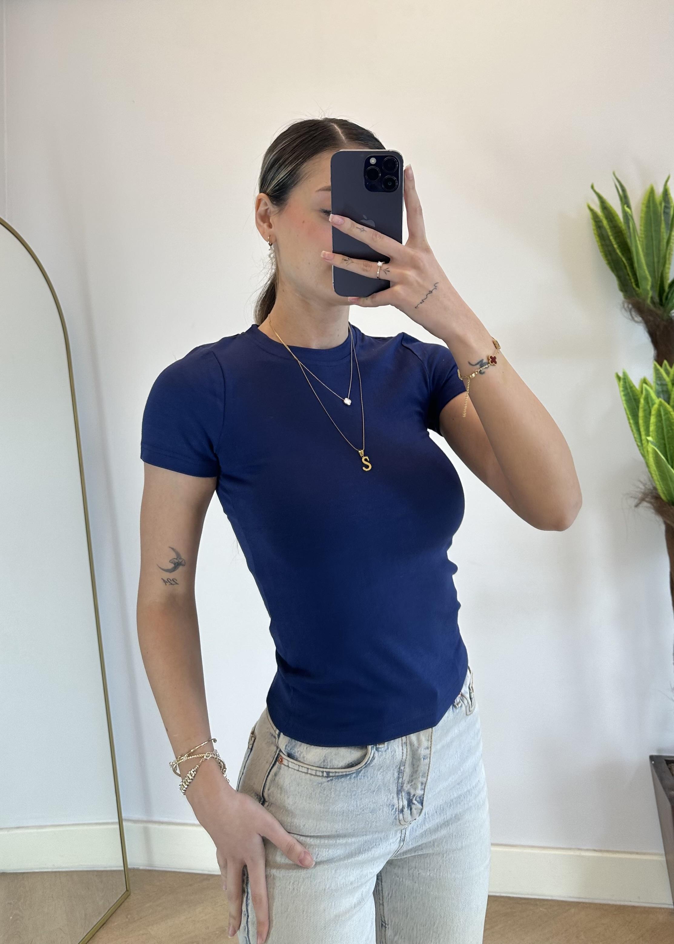 Mary Yarım Kollu Lacivert Pamuklu Body