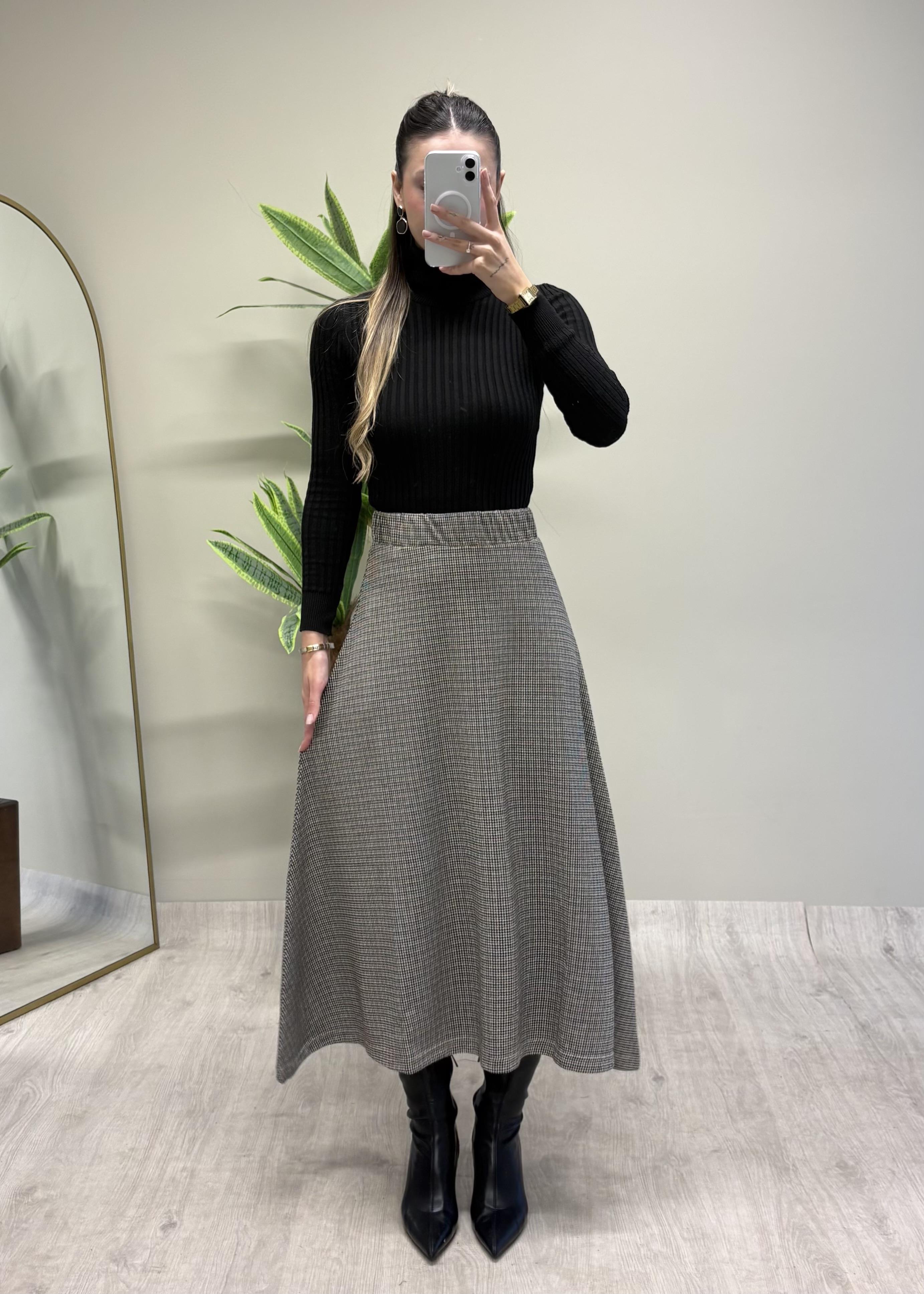 Mindy Mevsimlik Kahve Desenli Etek