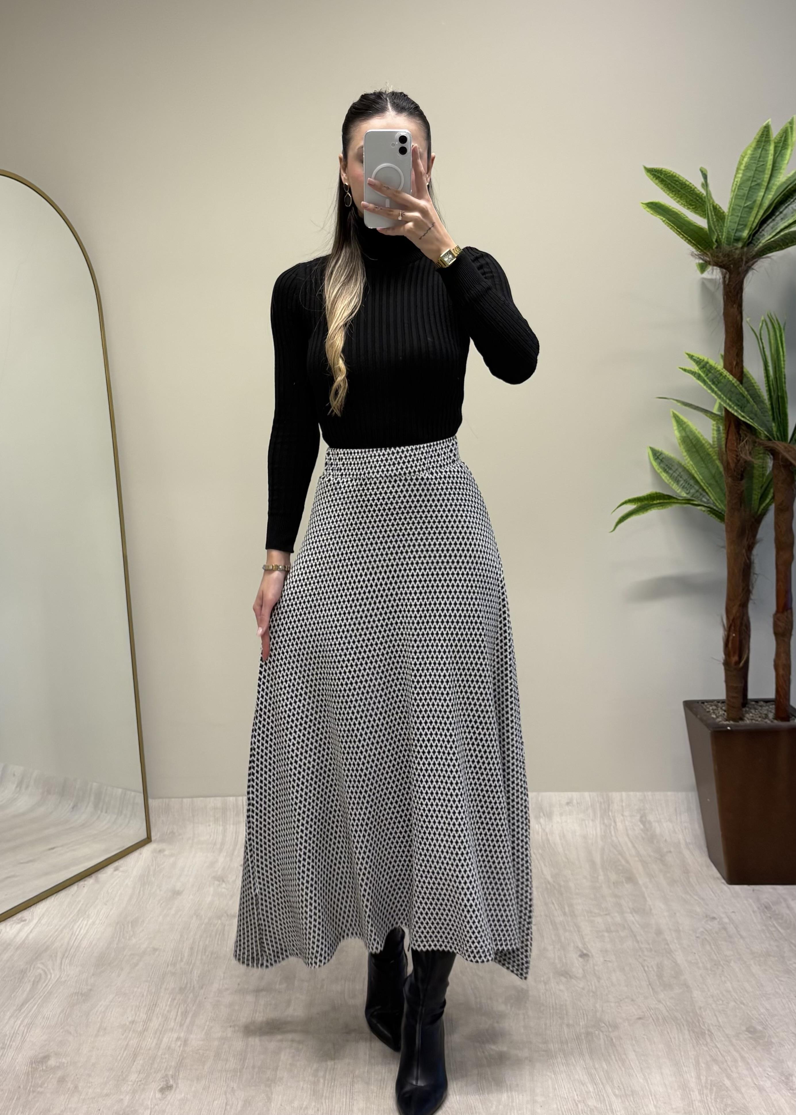 Mindy Mevsimlik Siyah Beyaz Etek