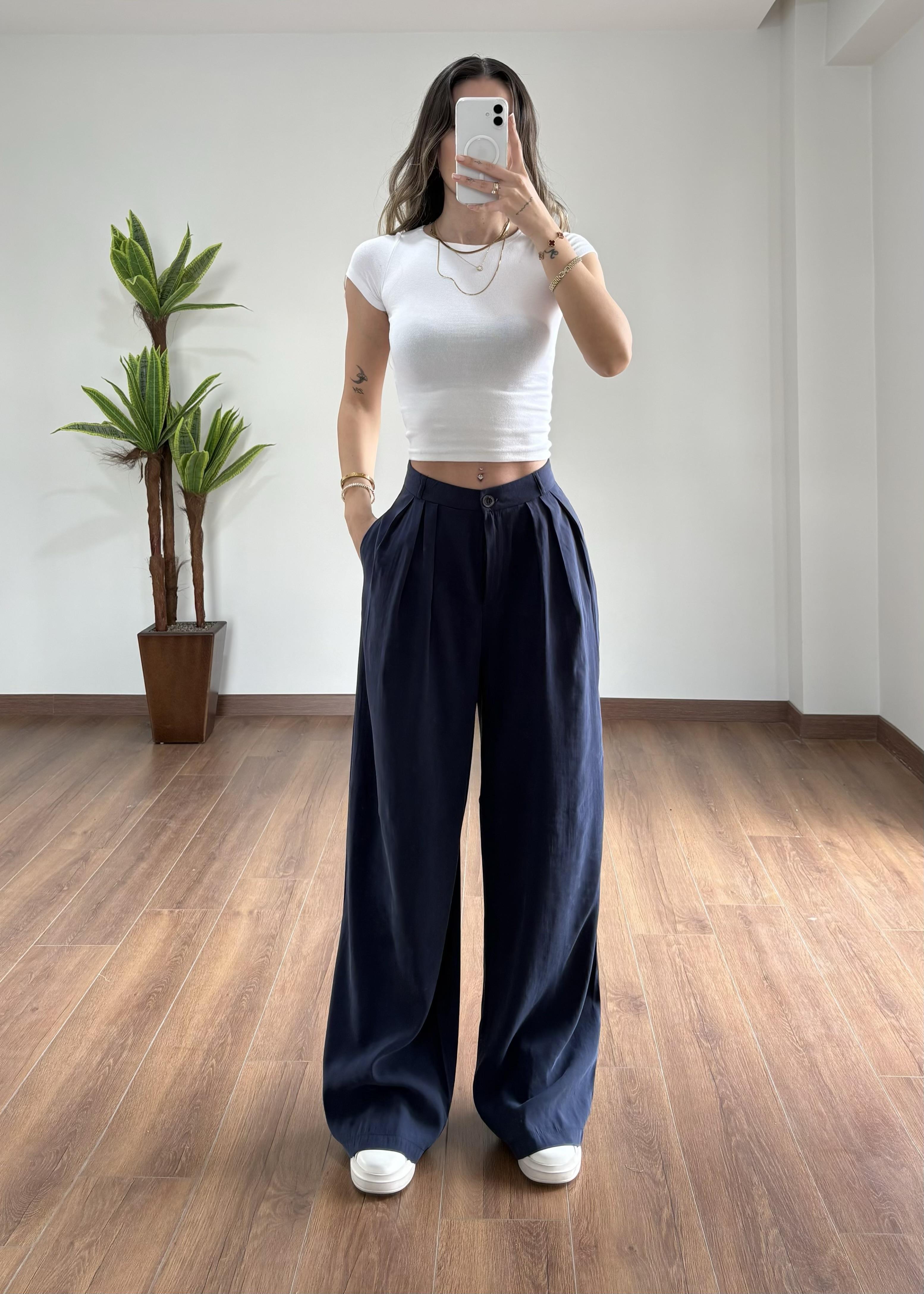 Modal Kumaş Mavi Palazzo Pantolon