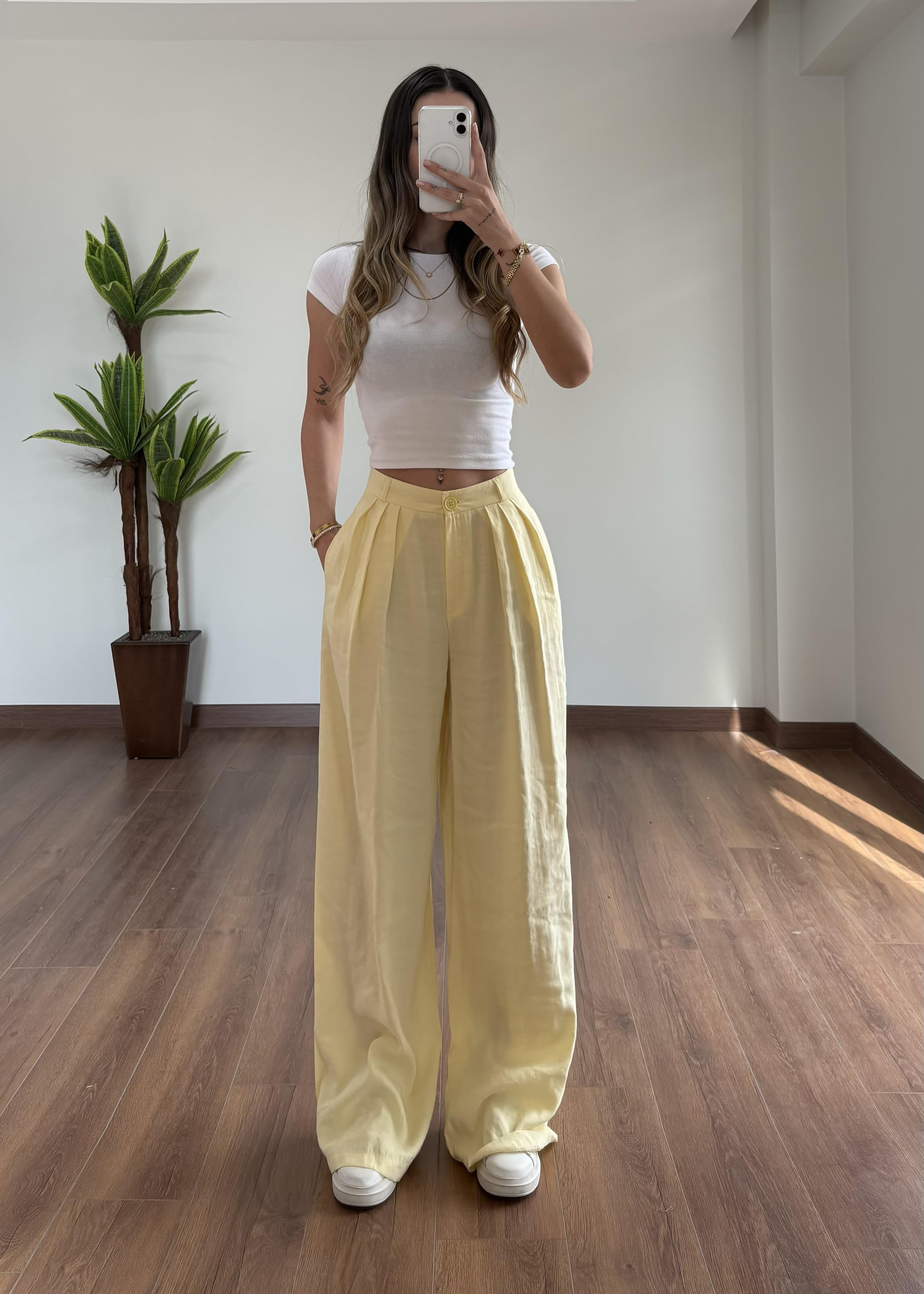 Modal Kumaş Sarı Palazzo Pantolon