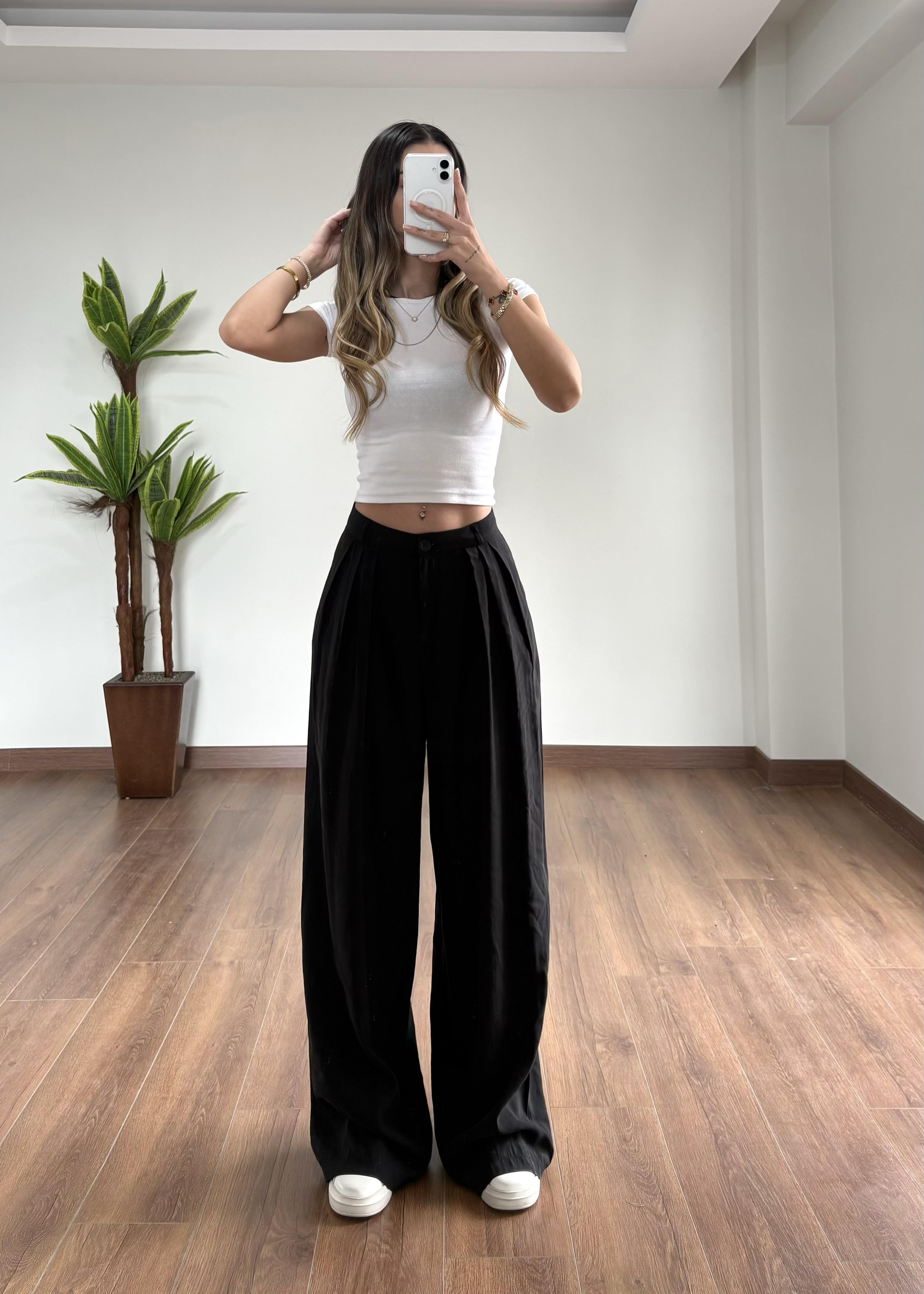 Modal Kumaş Siyah Palazzo Pantolon