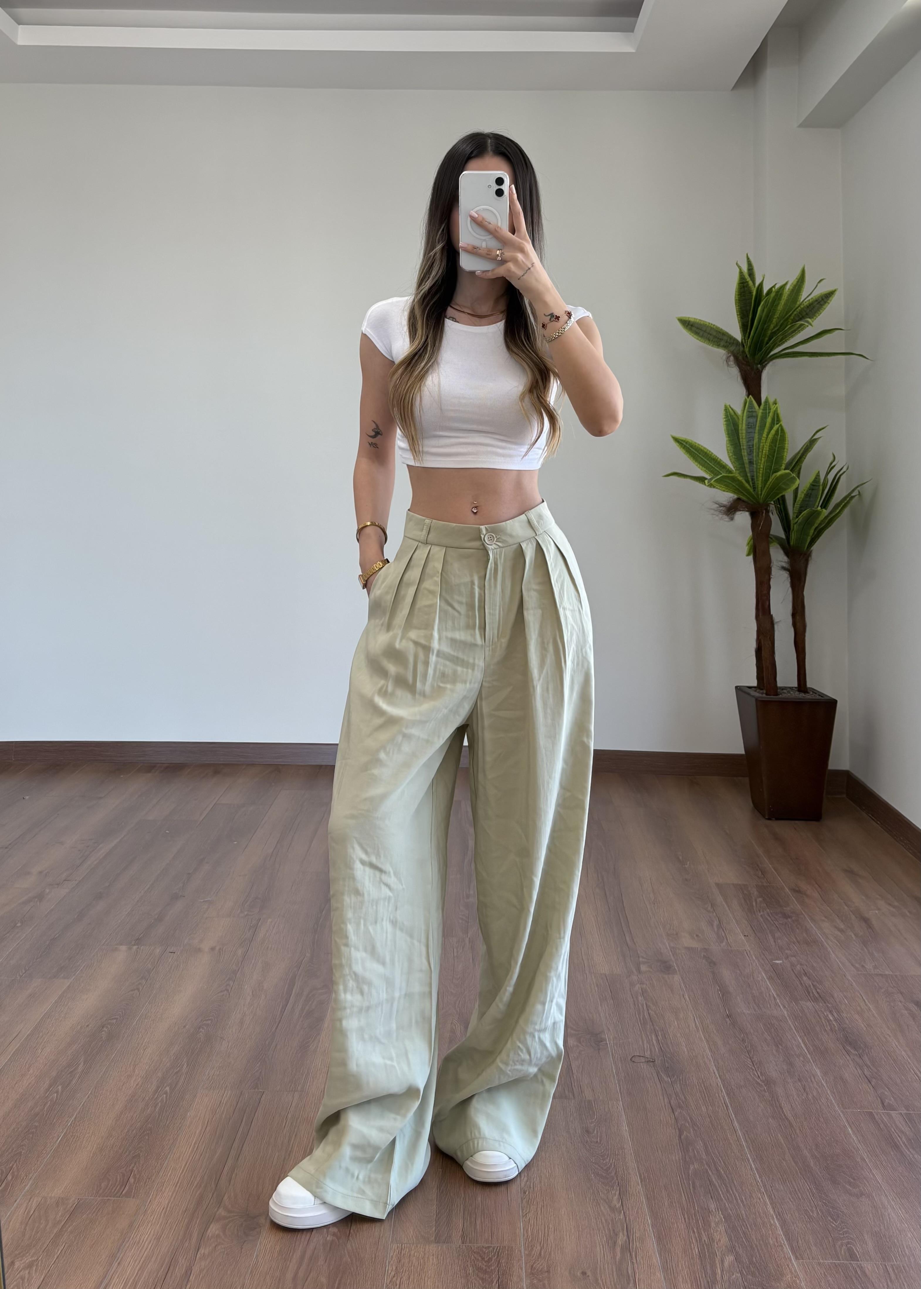 Modal Kumaş Yeşil Palazzo Pantolon