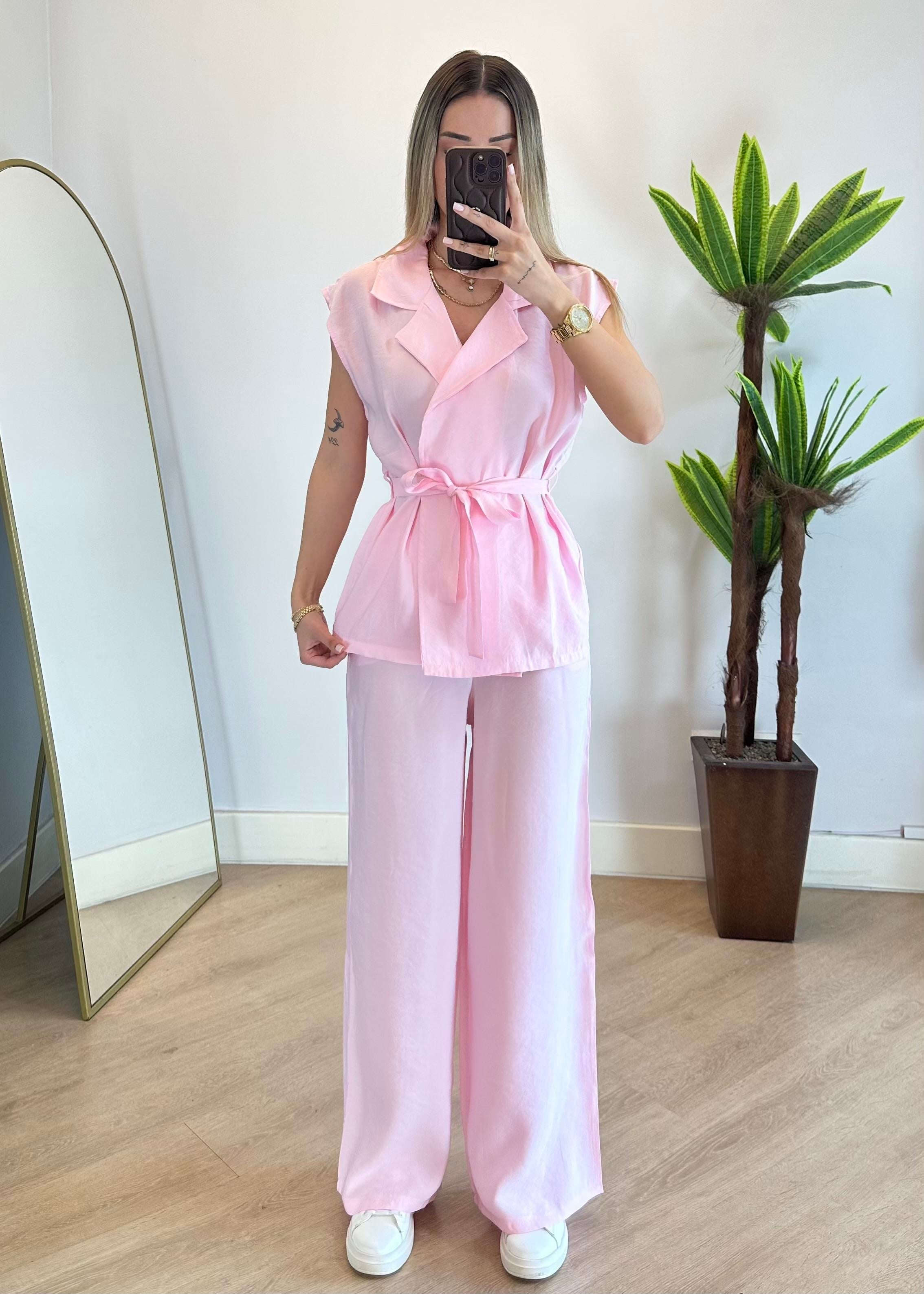 Modal Pembe Yelek Bel Lastik Pantolon
