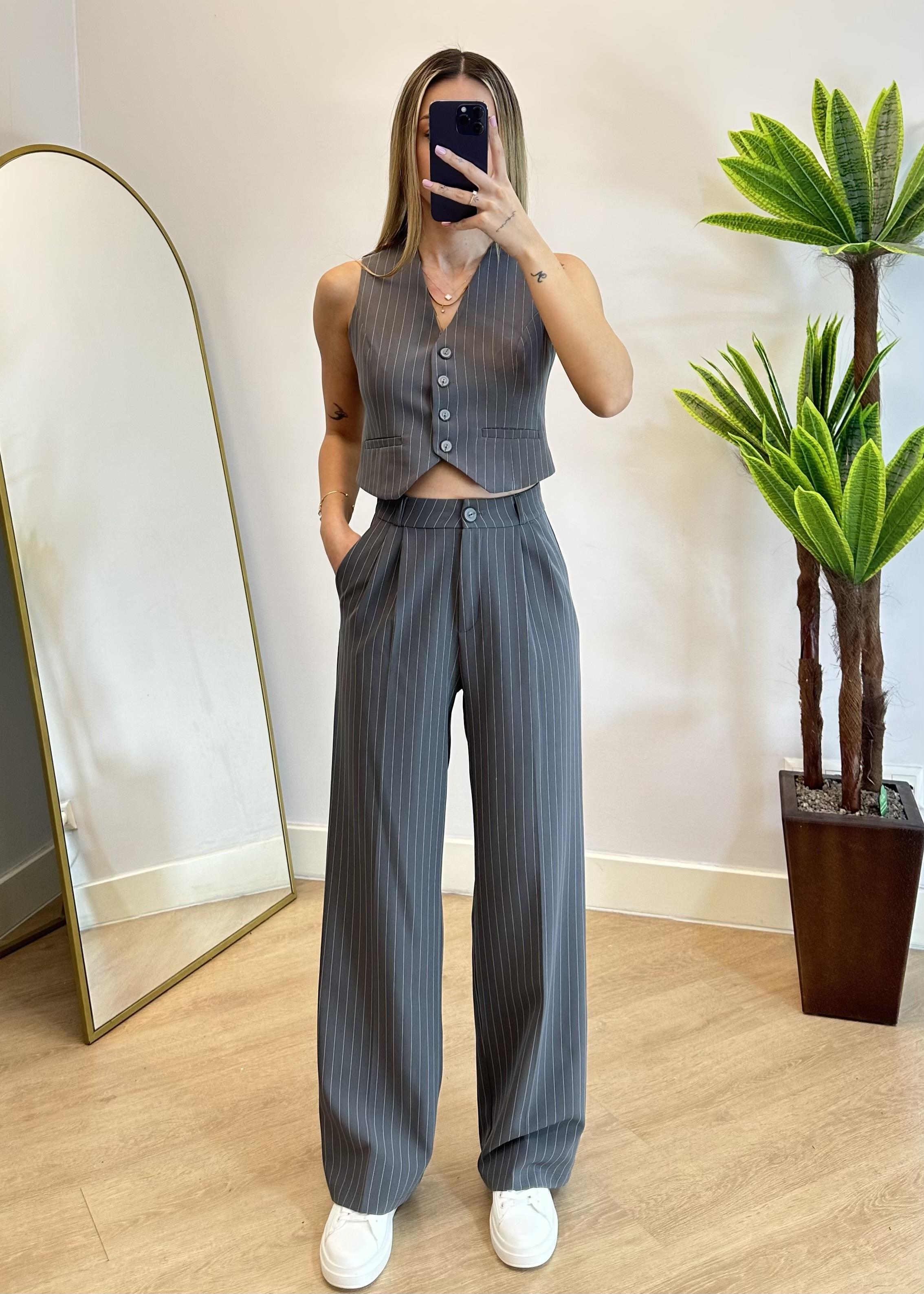 Nezzy Double Kumaş Gri Palazzo Pantolon