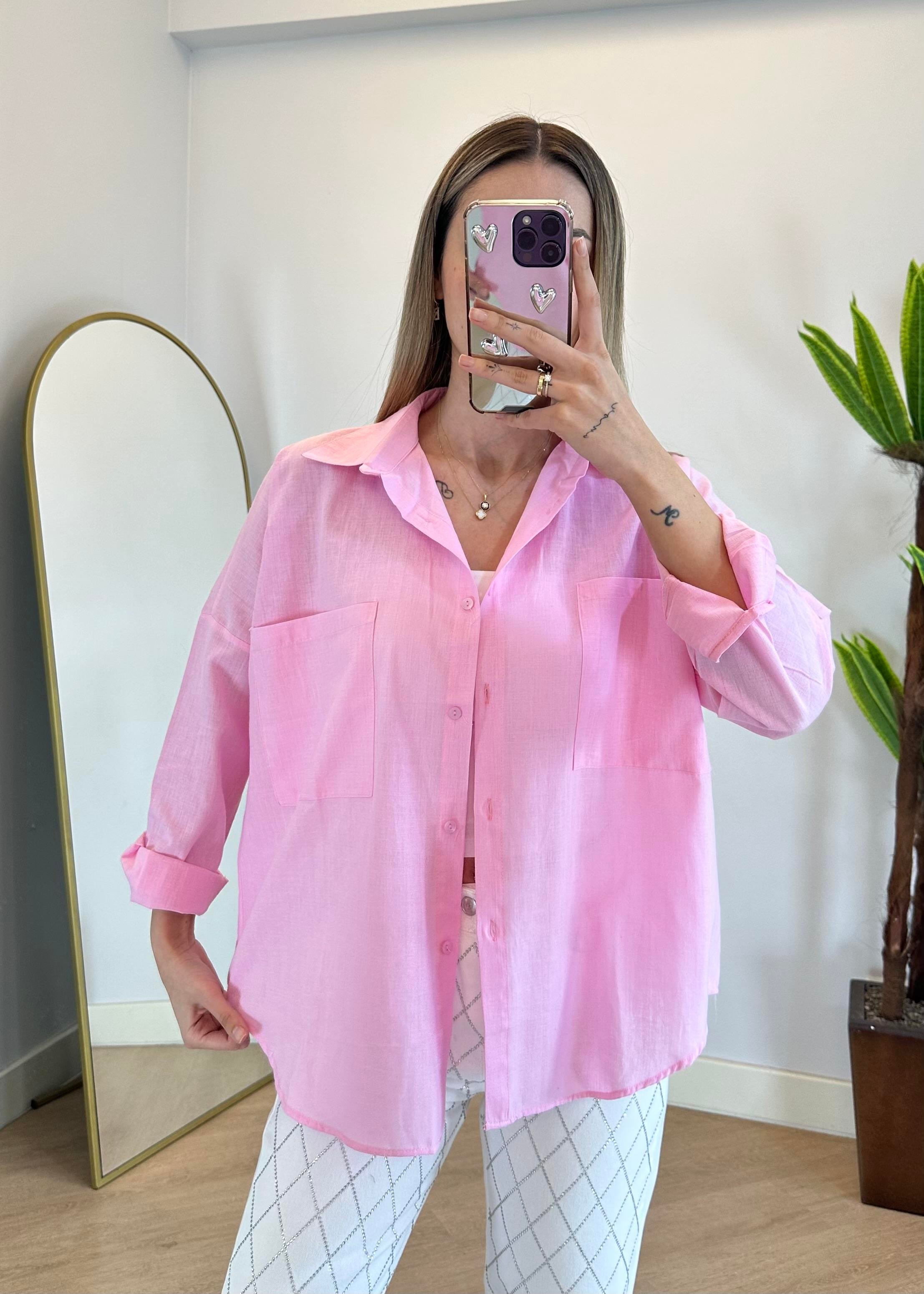 Nicki Pembe Keten Gömlek