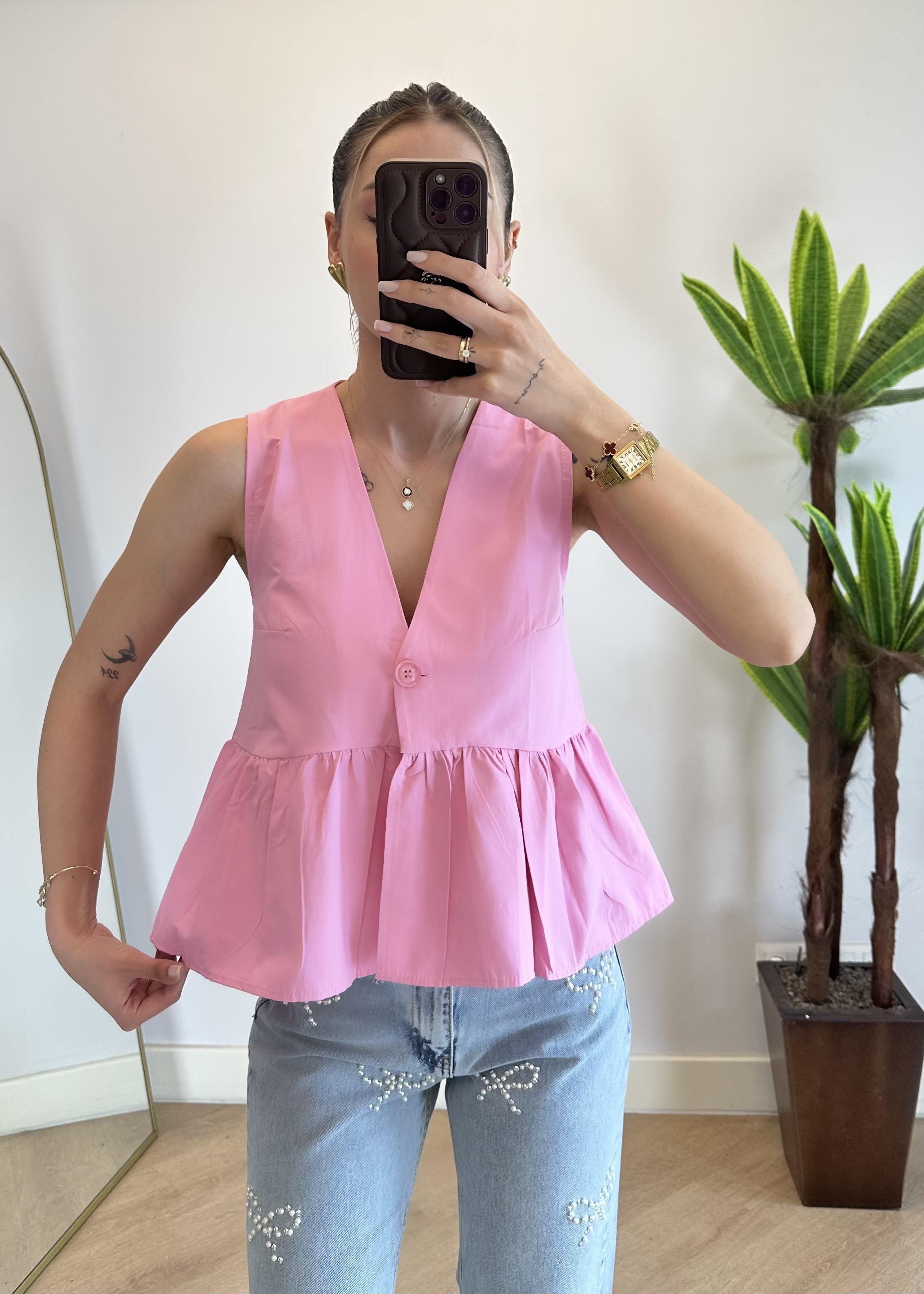 Nora Pembe Tek Düğme Gömlek