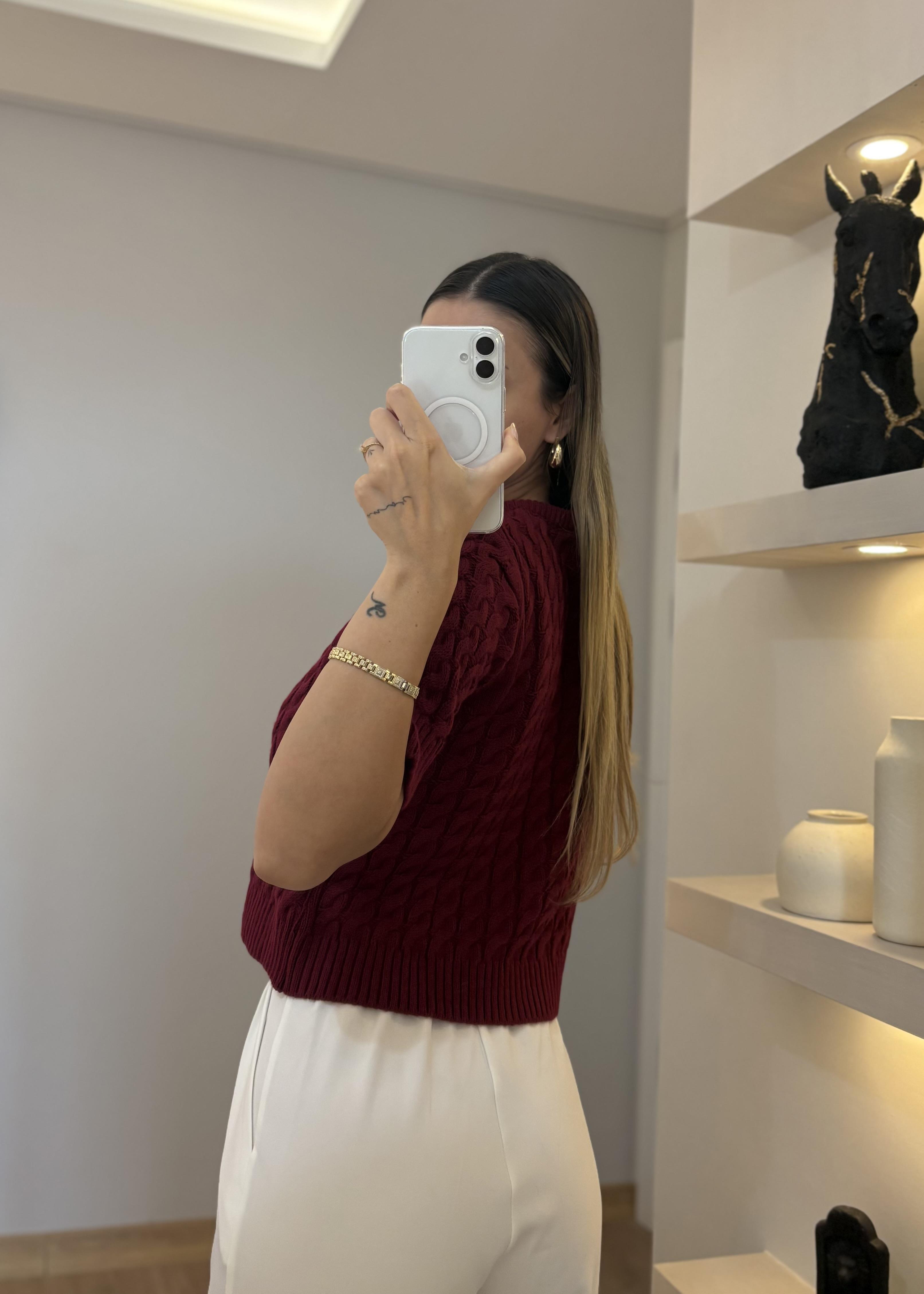 Nuxe Düğmeli Bordo Hırka