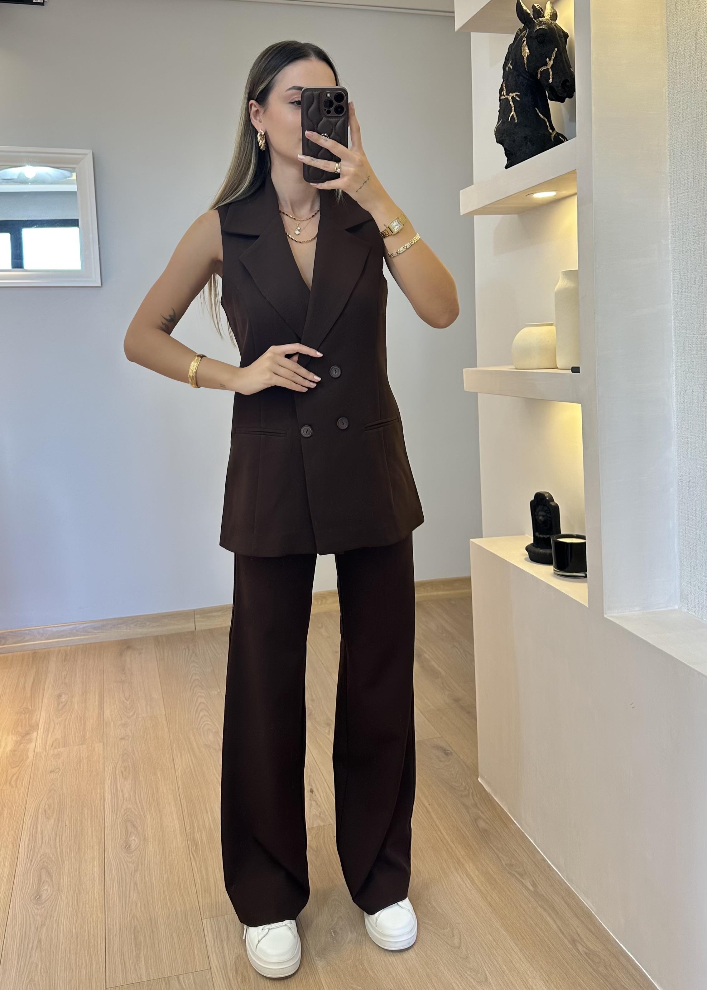 Osya Kahverengi Yelek Takım