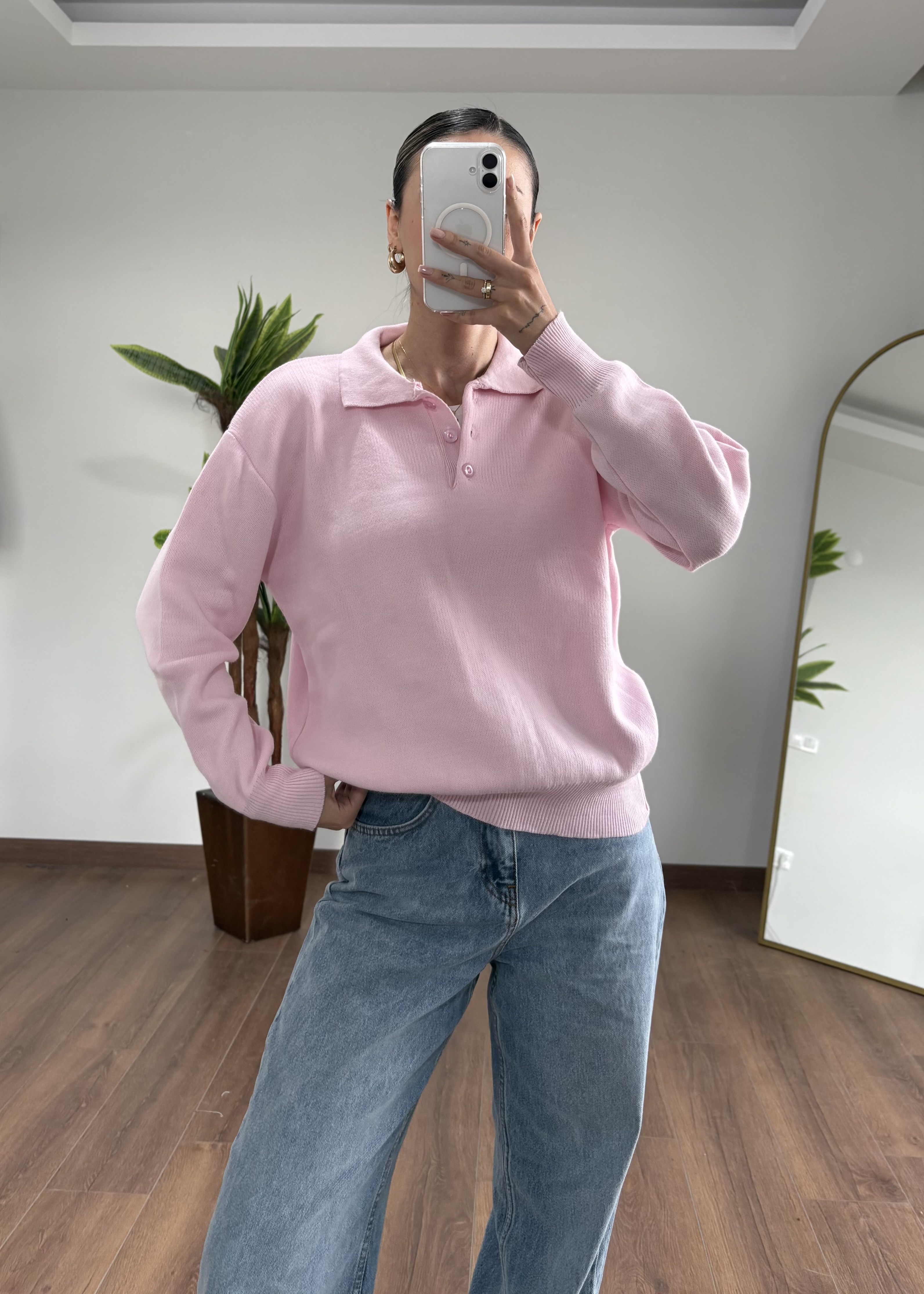 Pembe Polo Yaka Triko