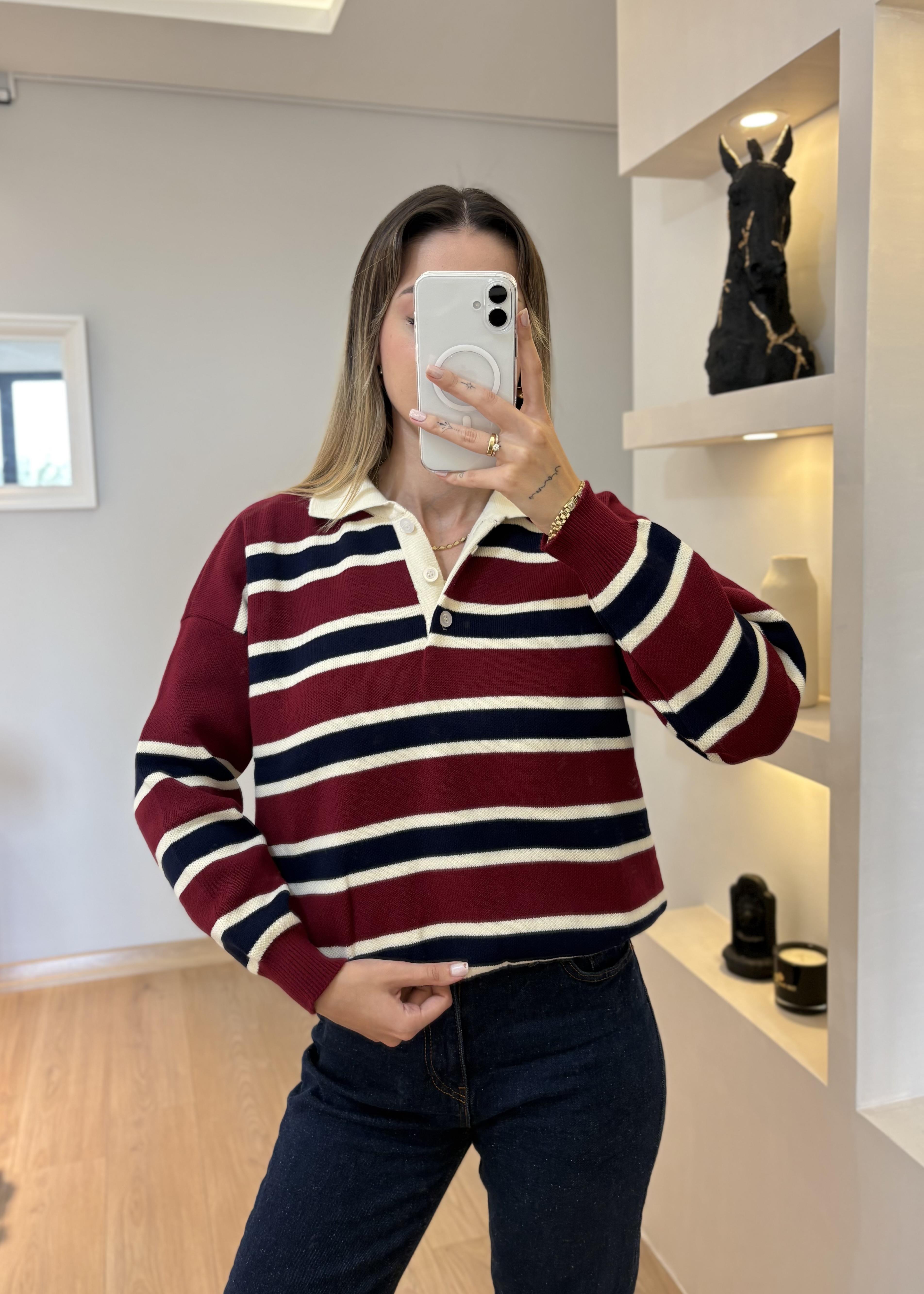 Polo Yaka Kırmızı Kazak