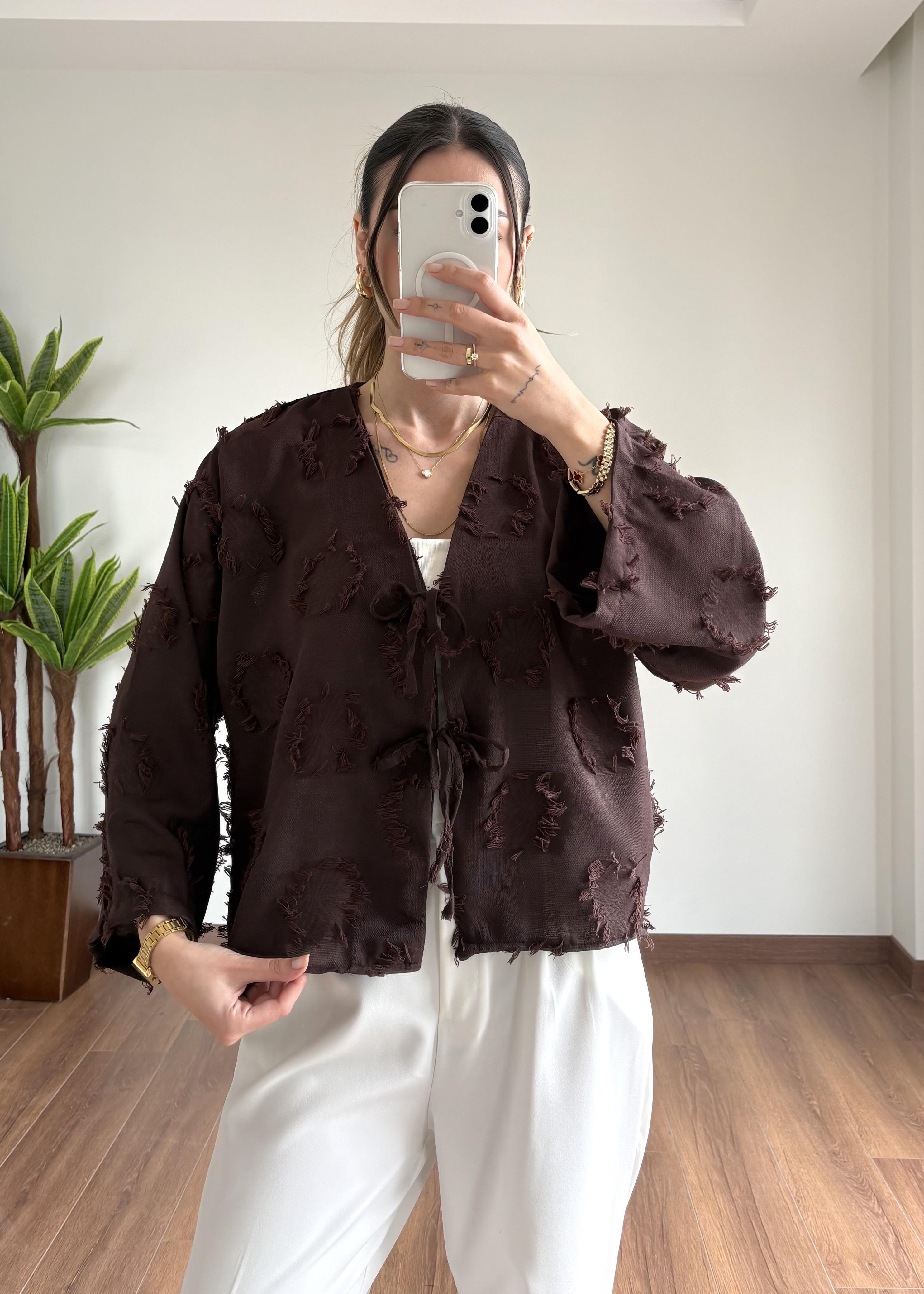 Püsküllü Kahverengi Kimono